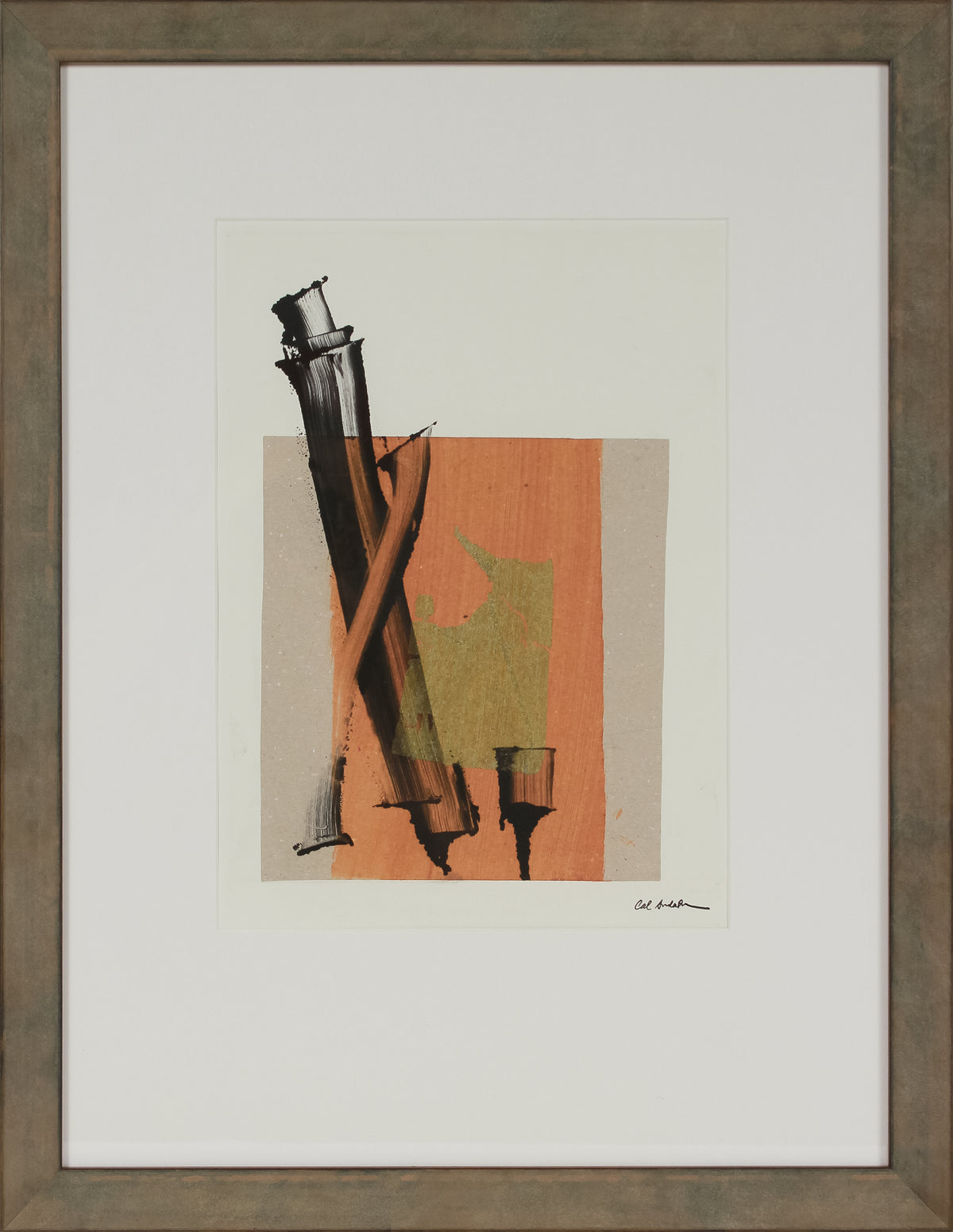 Gold &amp; Black Brushstroke Abstract &lt;br&gt;20th Century Monotype &lt;br&gt;&lt;br&gt;#B2665