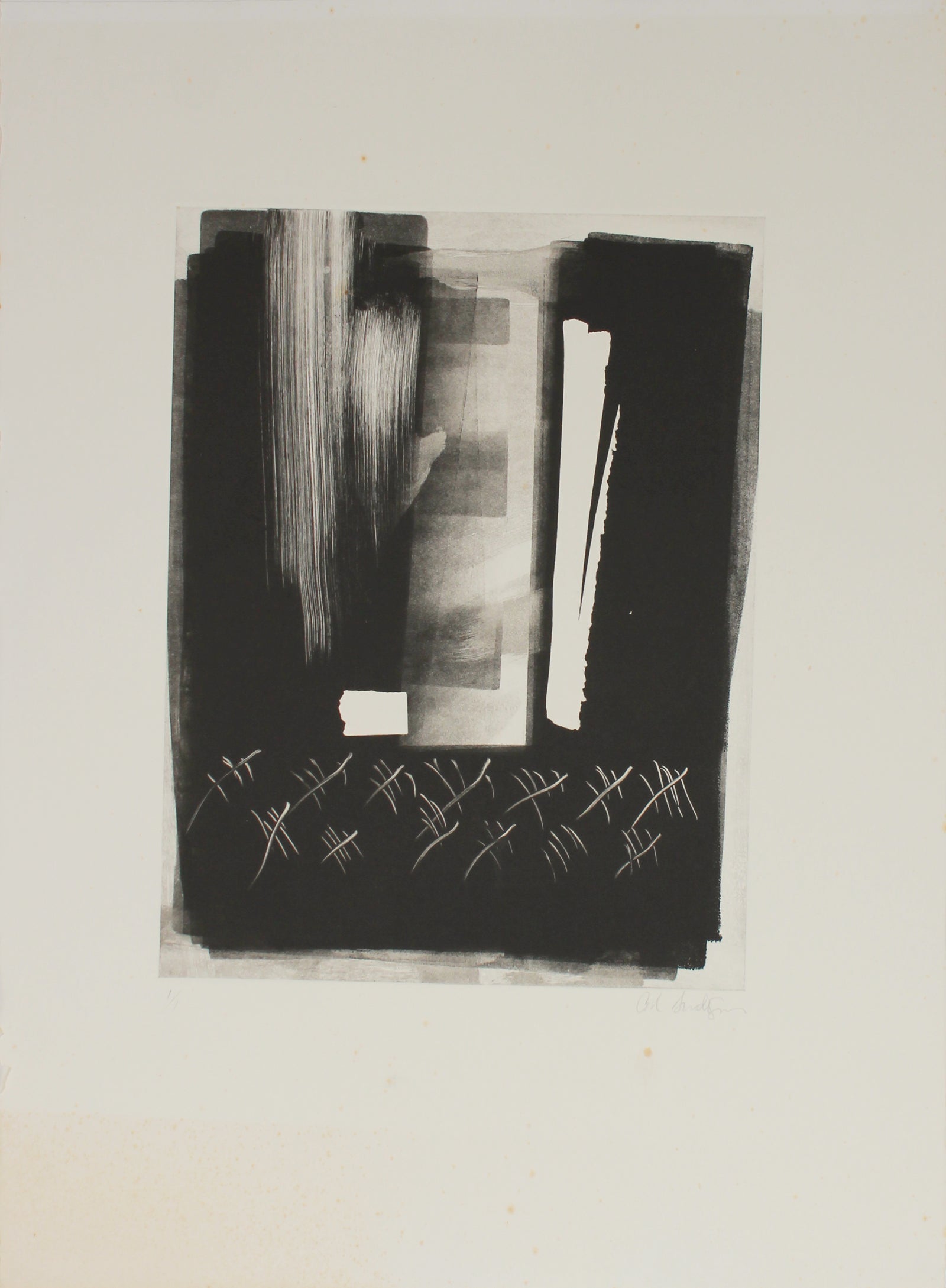 Monochrome Gestural Abstract <br>20th Century Monotype <br><br>#B2728