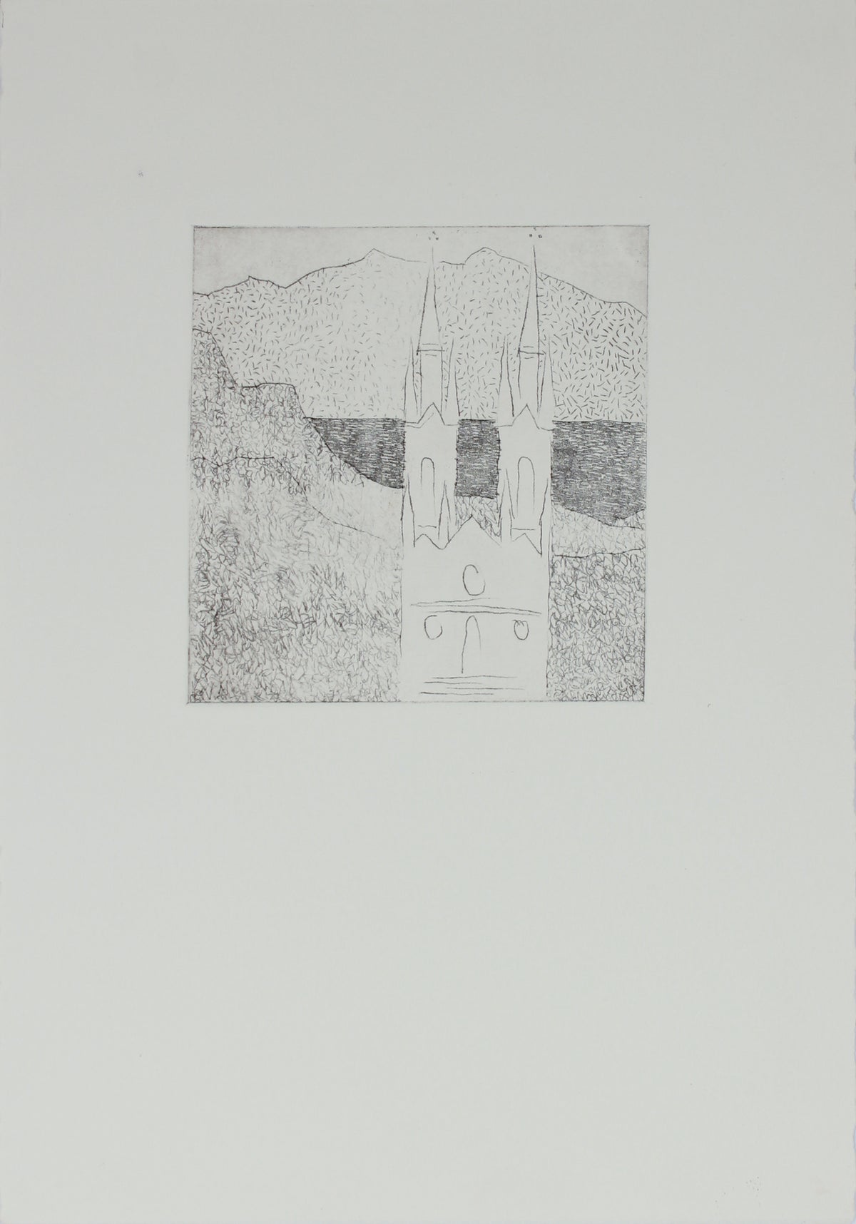 Minimalist View of St. Ignacios, San Francisco <br>20th Century Etching <br><br>#B2734