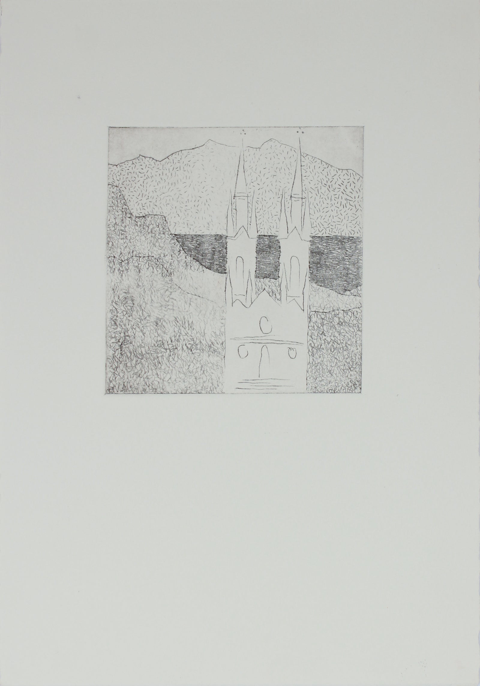 Minimalist View of St. Ignacios, San Francisco <br>20th Century Etching <br><br>#B2734