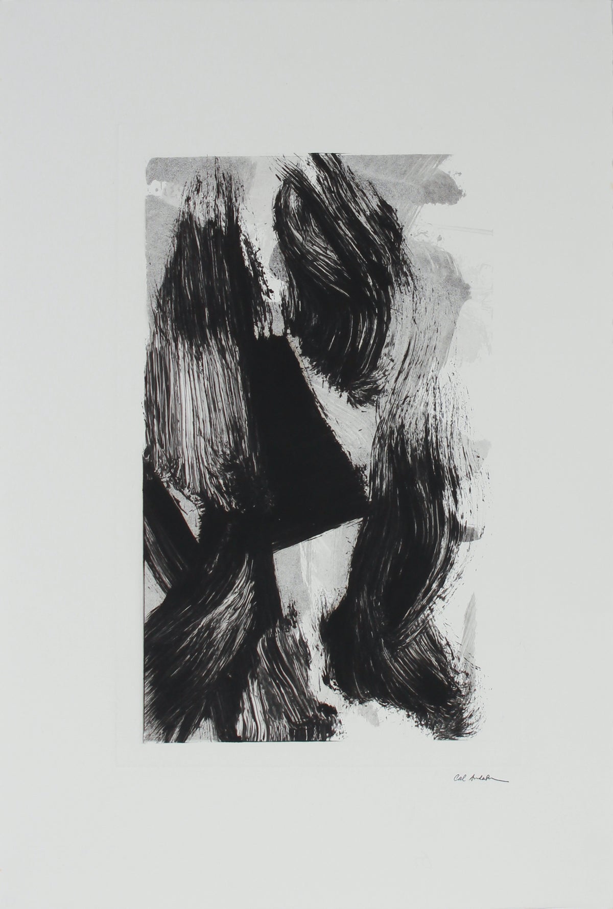 Monochromatic Dynamic Brushstroke Abstract<br>20th Century Monotype<br><br>#B2759
