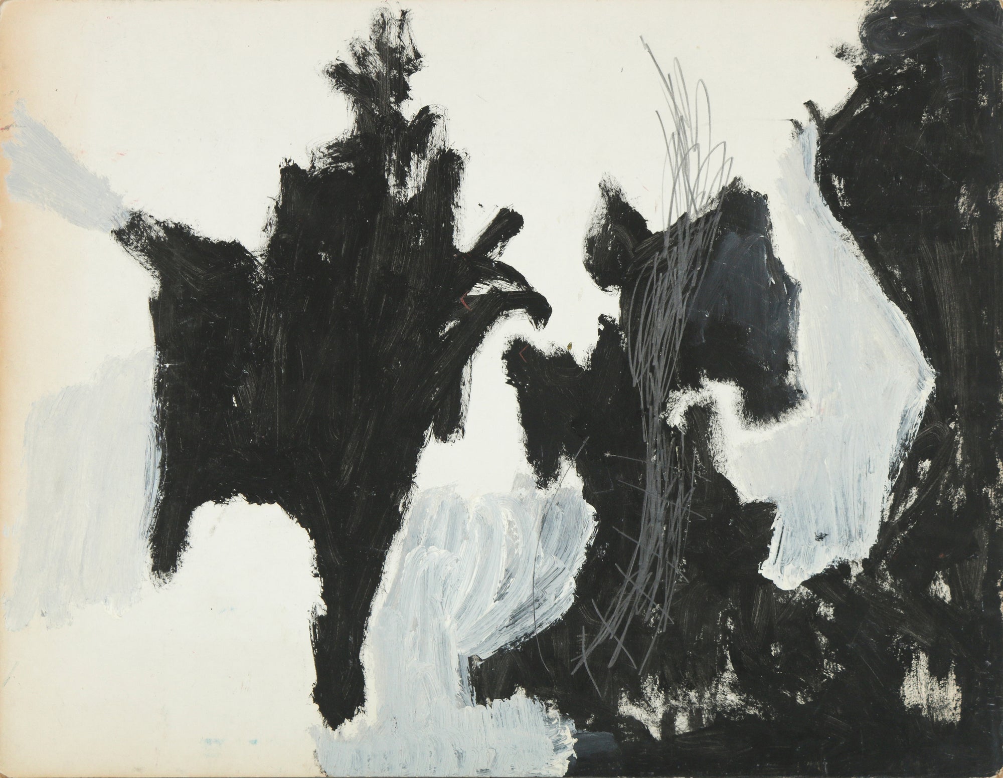 Gestural Monochrome Abstract <br>1940-50s Oil & Graphite <br><br>#B2785