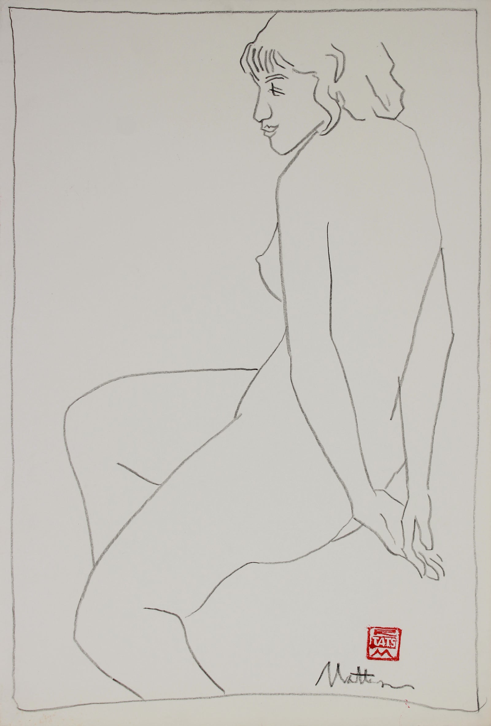 Seated Nude Drawing <br>20th Century Charcoal <br><br>#B2948