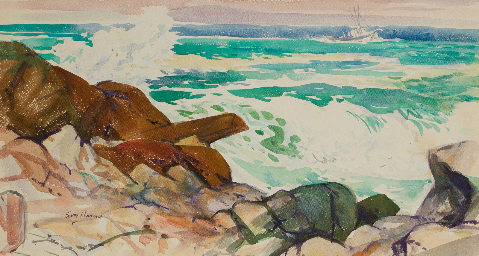 <i>Windward Shore</i> <br>Mid Century Watercolor <br><br>#B3139