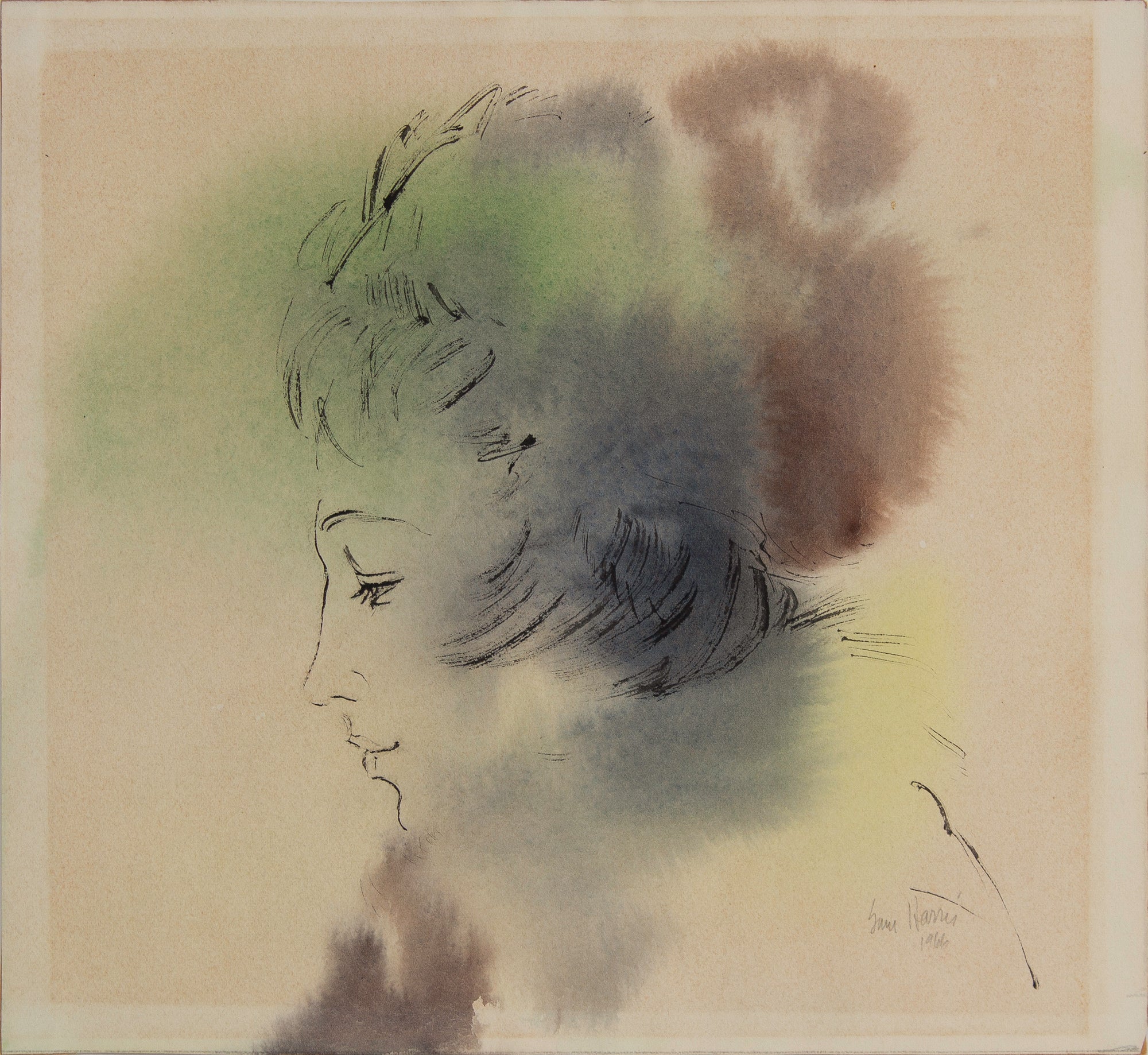 Female Protrait in Profile <br>1966 Watercolor & Ink <br><br>#B3142