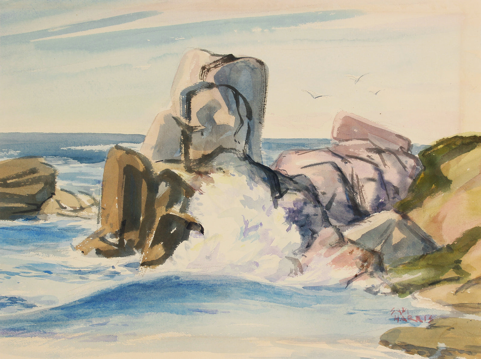 <i>Pacific Surge</i> <br>Mid Century Watercolor <br><br>#B3148