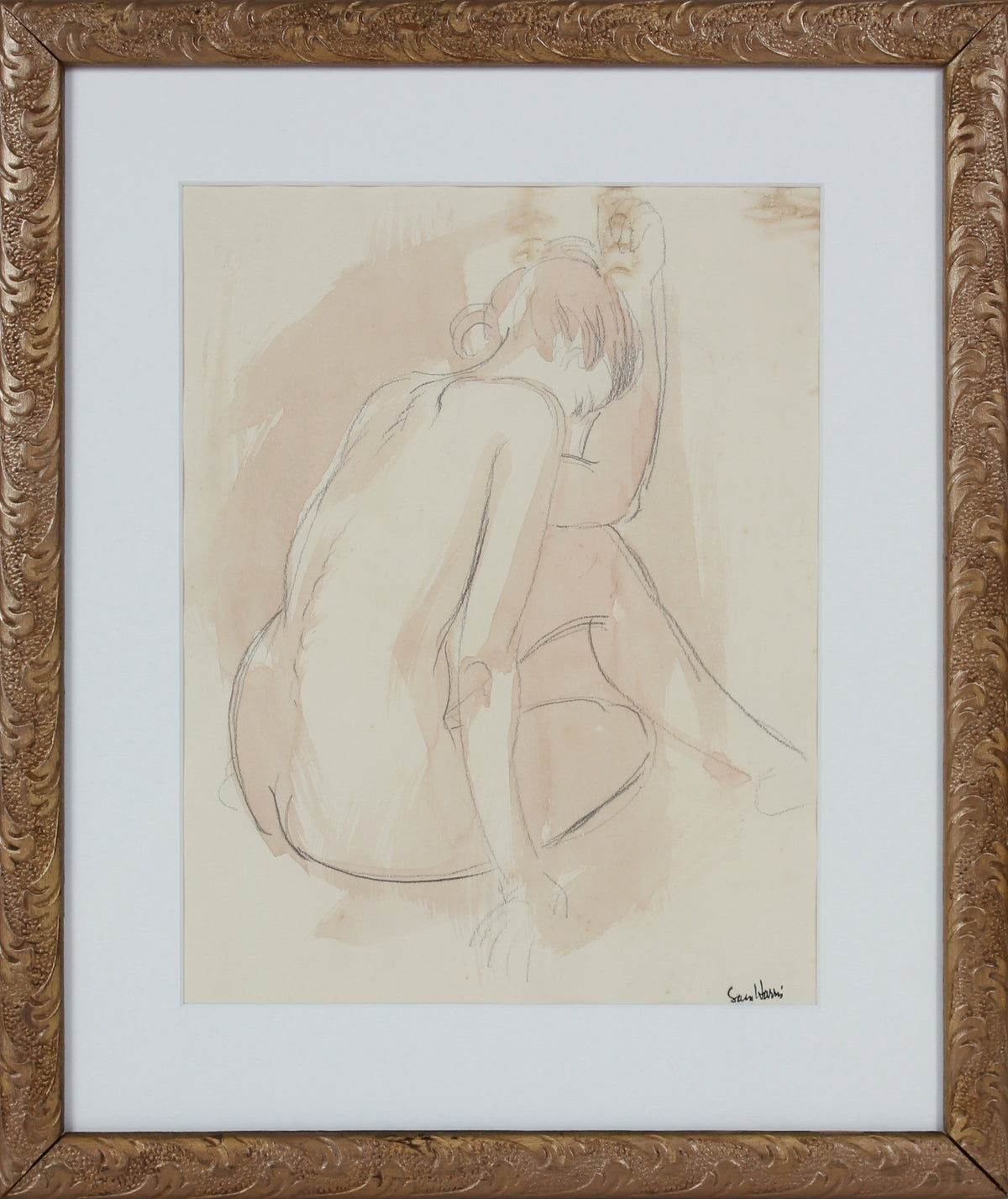 Dreamy Abstracted Nude &lt;br&gt;Mid Century Watercolor &amp; Graphite &lt;br&gt;&lt;br&gt;#B3156