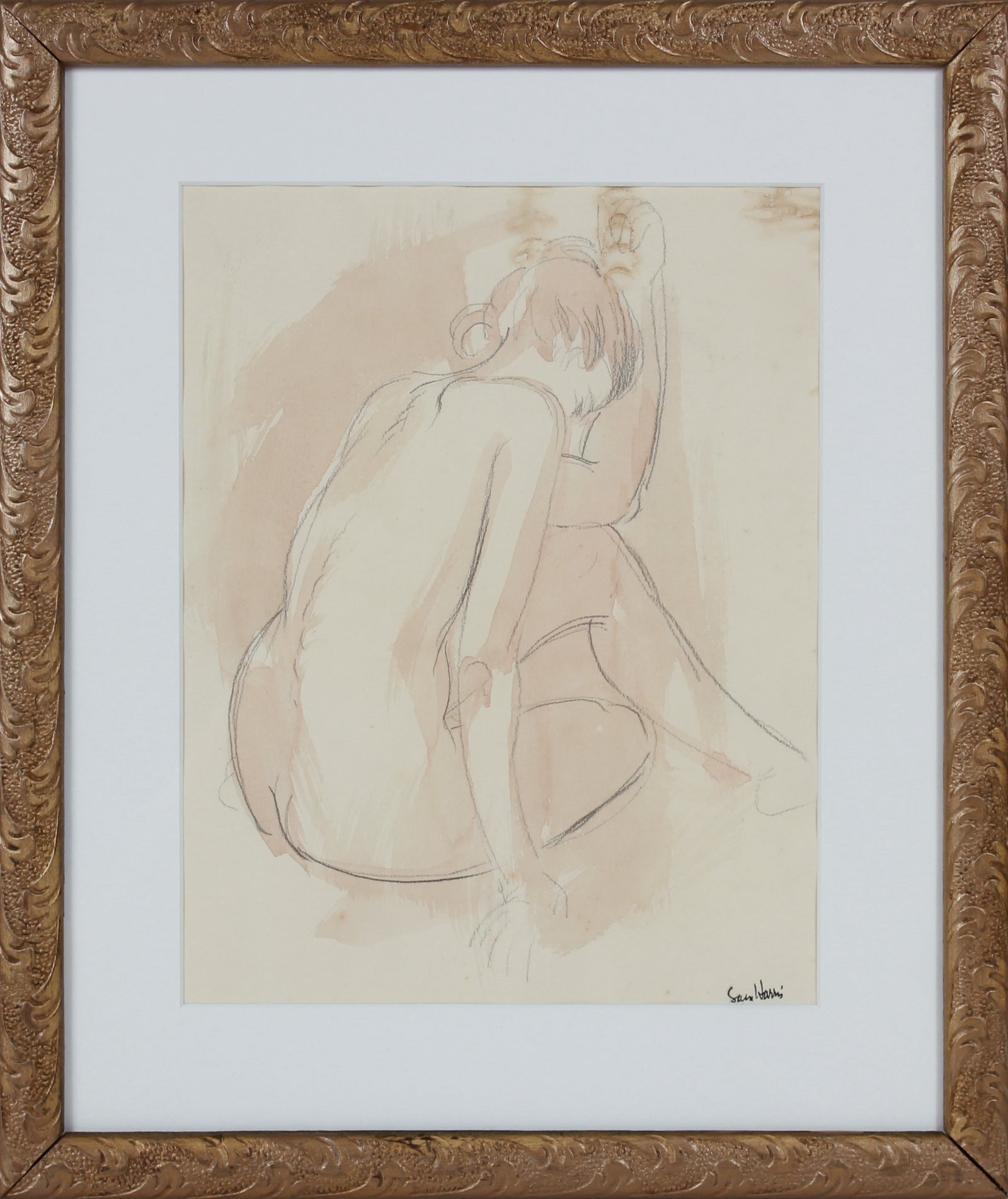 Dreamy Abstracted Nude <br>Mid Century Watercolor & Graphite <br><br>#B3156