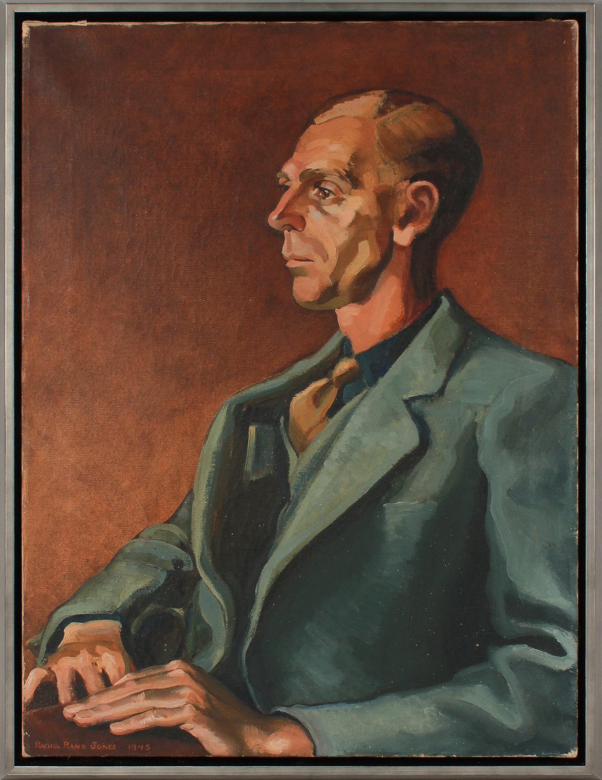 Modernist Male Portrait in Profile &lt;br&gt;1945 Oil &lt;br&gt;&lt;br&gt;#B3297