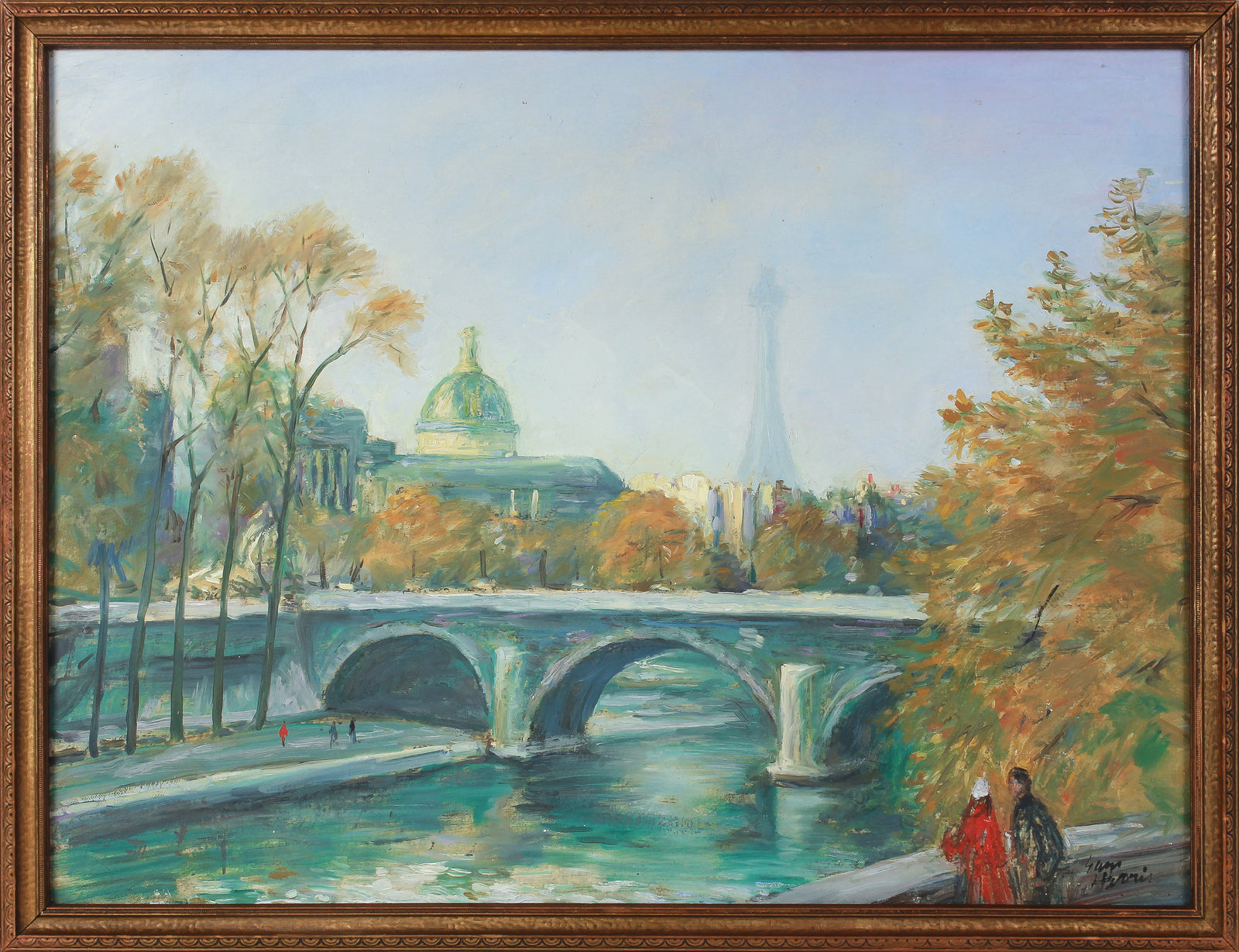 Parisian Scene with the Eiffel Tower <br>1960s Oil <br><br>#B3388