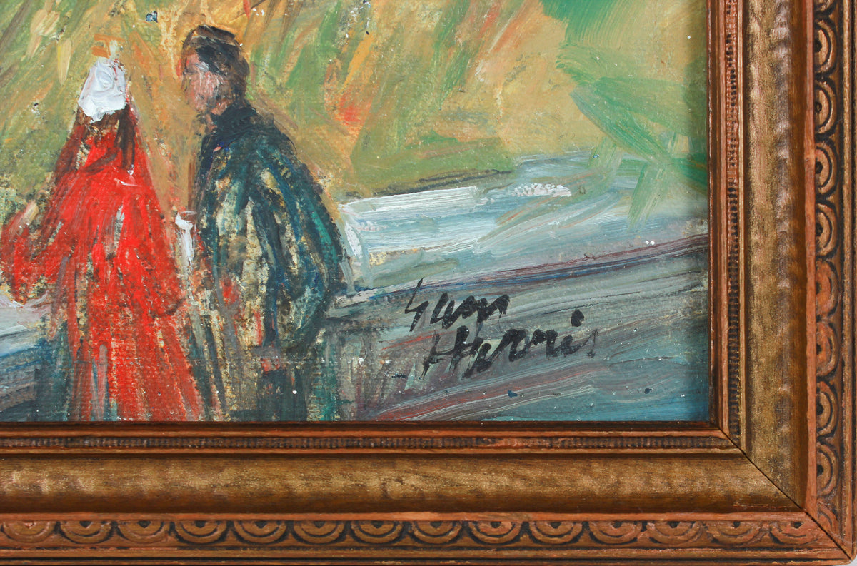 Parisian Scene with the Eiffel Tower <br>1960s Oil <br><br>#B3388