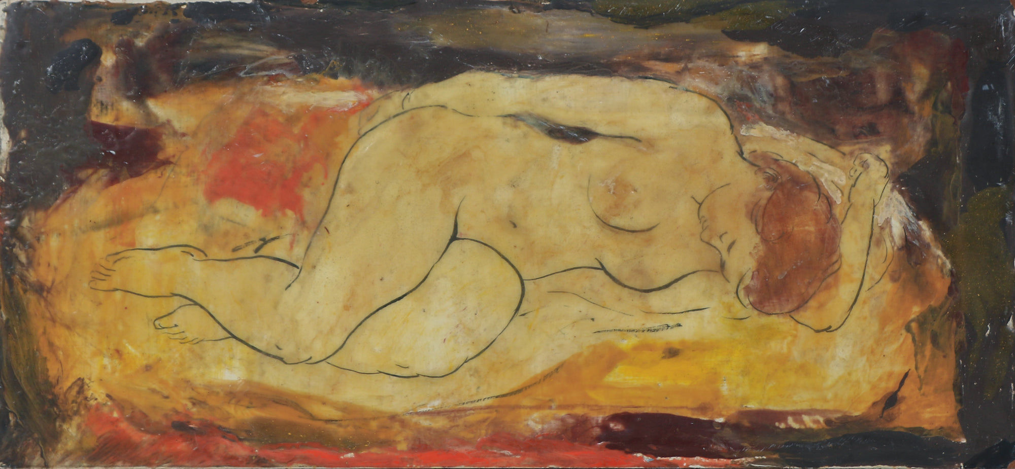 Elegant Sleeping Nude <br>1960s Encaustic <br><br>#B3536