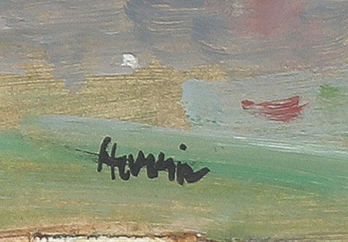 <i>Female Bathers in a Mythic Scene</i> <br>Mid Century Oil <br><br>#B3552