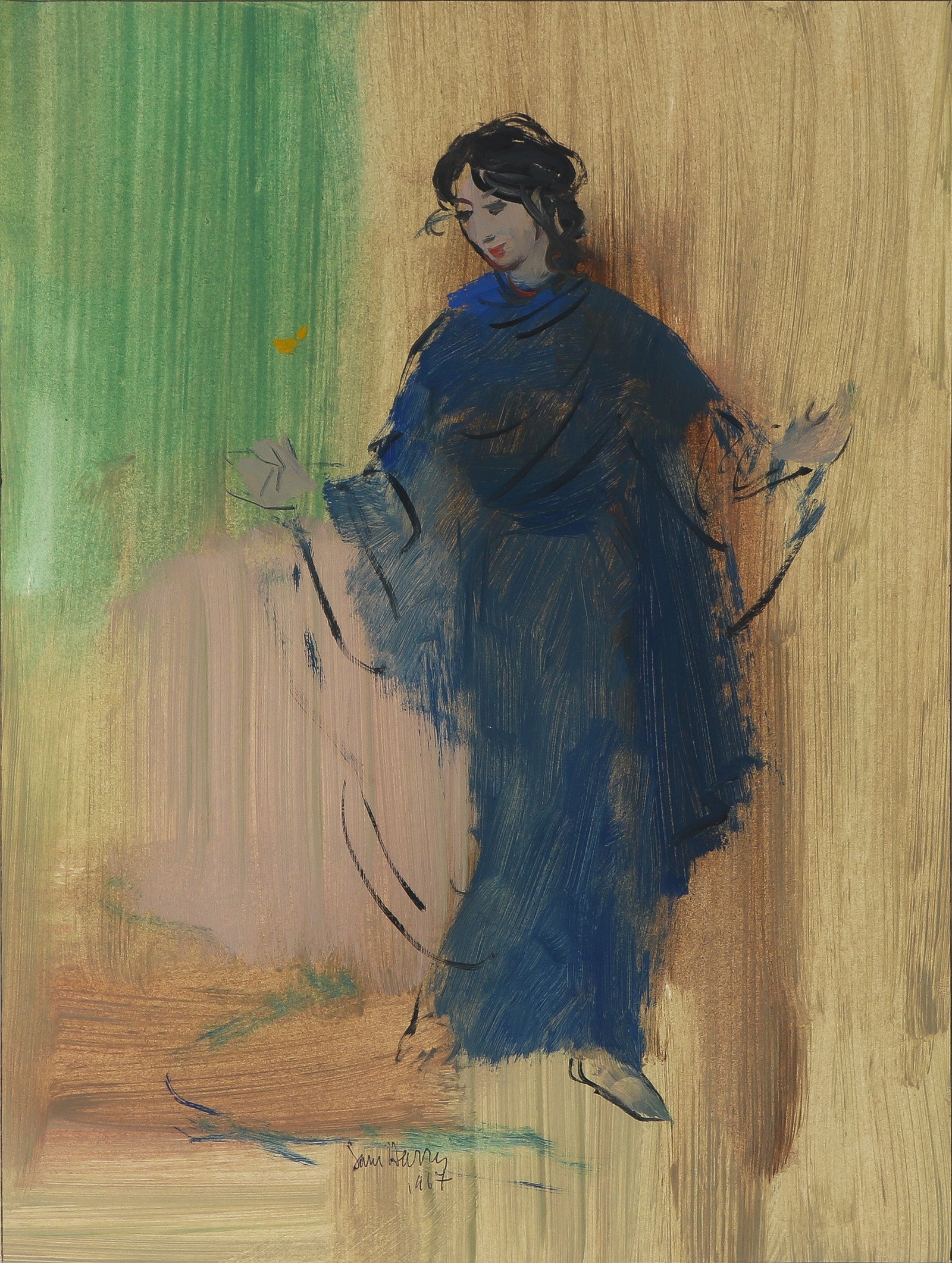 <i>Chinese Woman with Yellow Butterfly</i> <br>1967 Gouache <br><br>#B3553