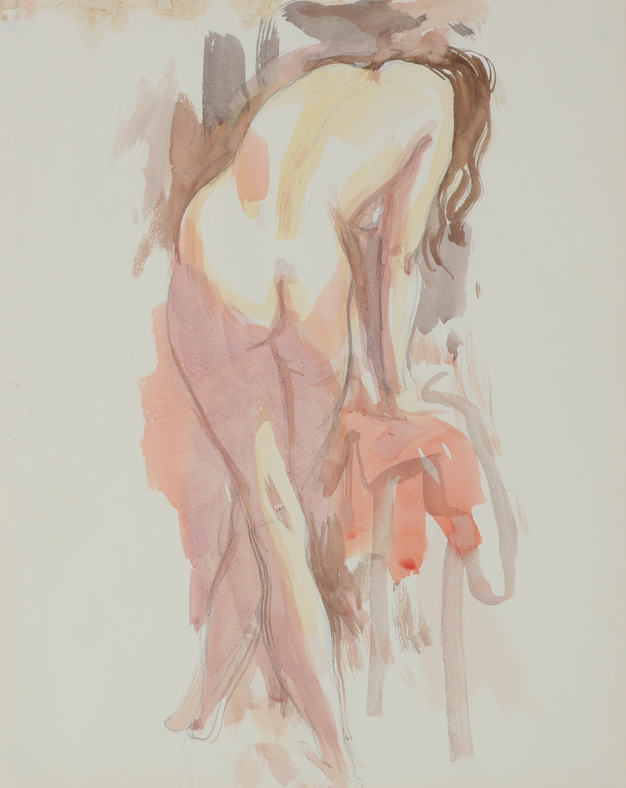 Elegant Standing Nude <br>Mid Century Watercolor & Graphite <br><br>#B3556