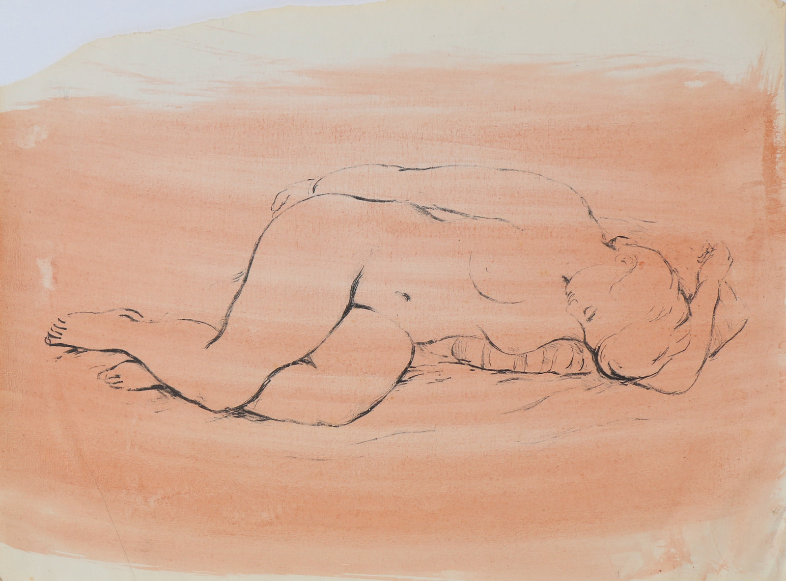 Reclining Nude Drawing <br>Mid Century Watercolor & Charcoal <br><br>#B3557