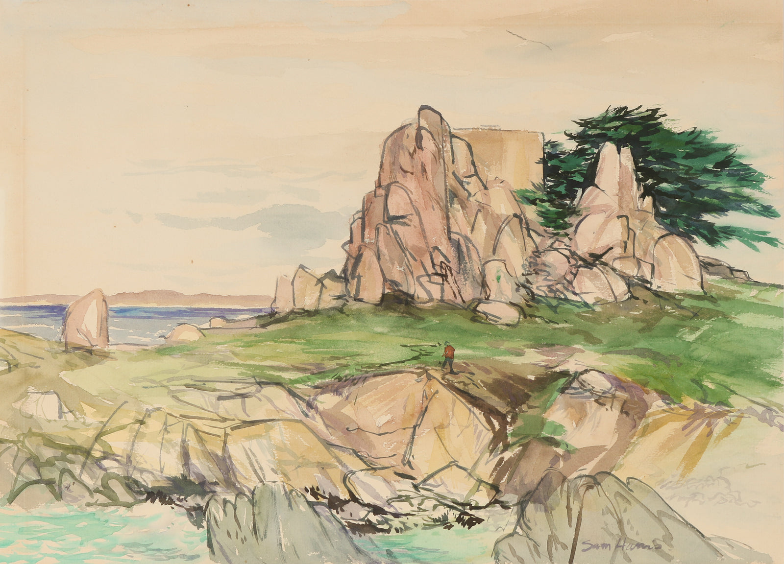 <i>Marine Station</i> <br>Mid Century Watercolor <br><br>#B3558