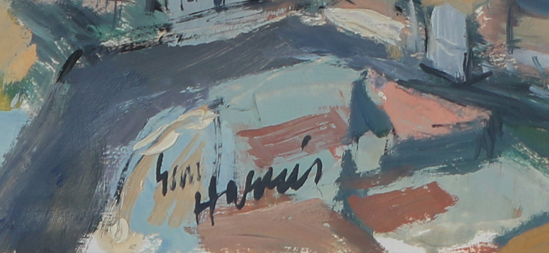 <i>Harbor in Greece</i> <br>Mid Century Oil <br><br>#B3560