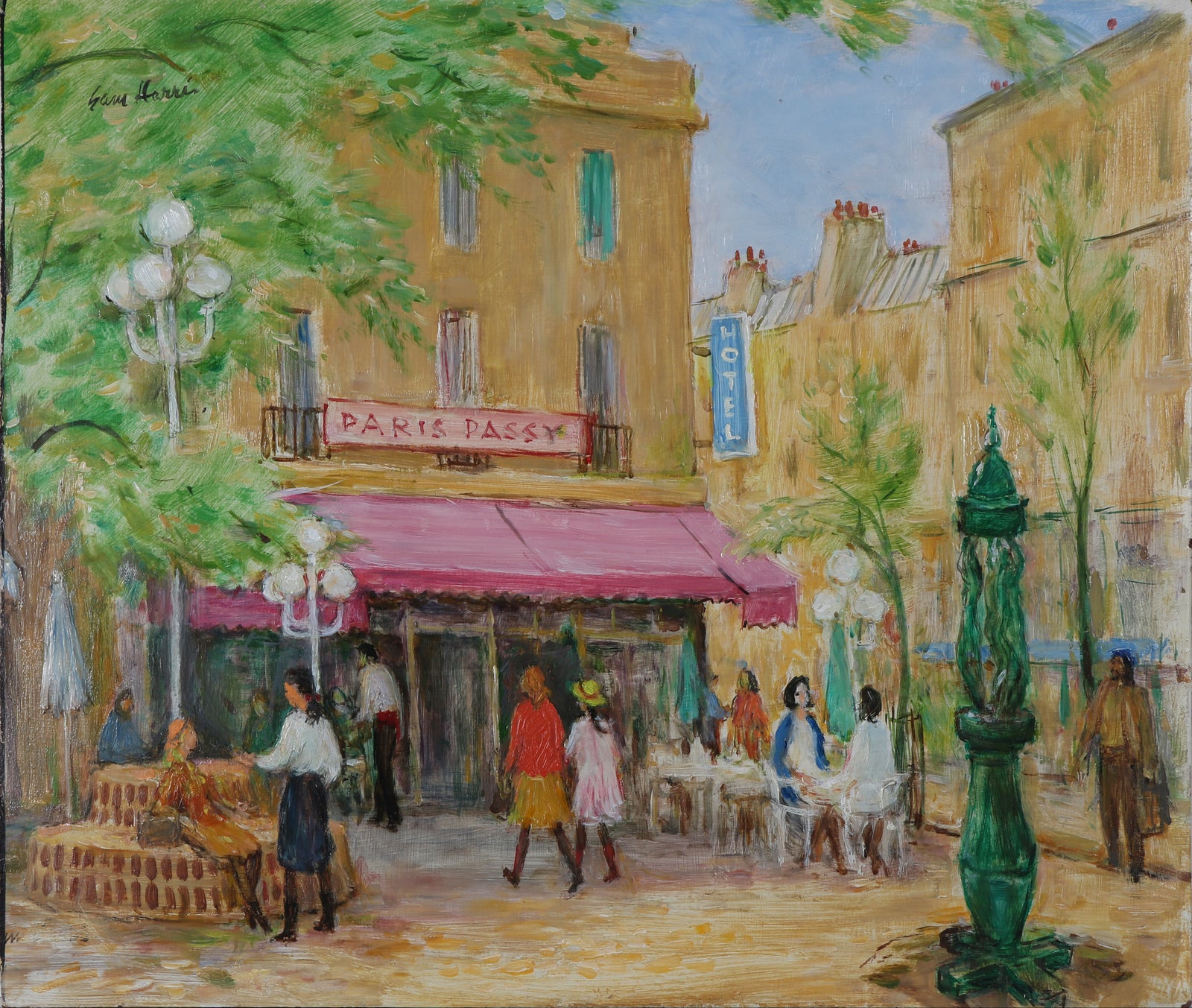 Bustling European City Scene <br>Mid Century Oil <br><br>#B3561