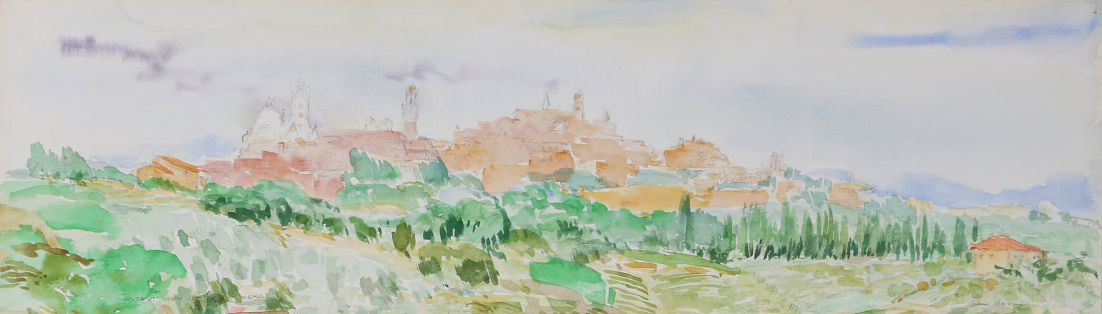 <i>Distant View of Sienna</i> <br>20th Century Watercolor <br><br>#B3571