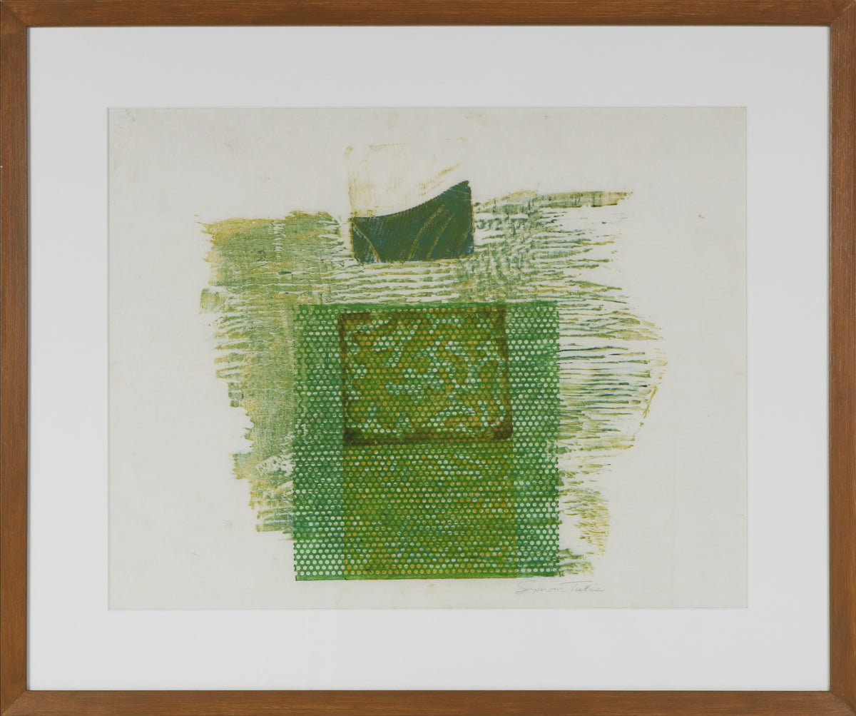 Green Geometric Abstract &lt;br&gt;20th Century Woodcut &amp; Mixed MEdia &lt;br&gt;&lt;br&gt;#61370