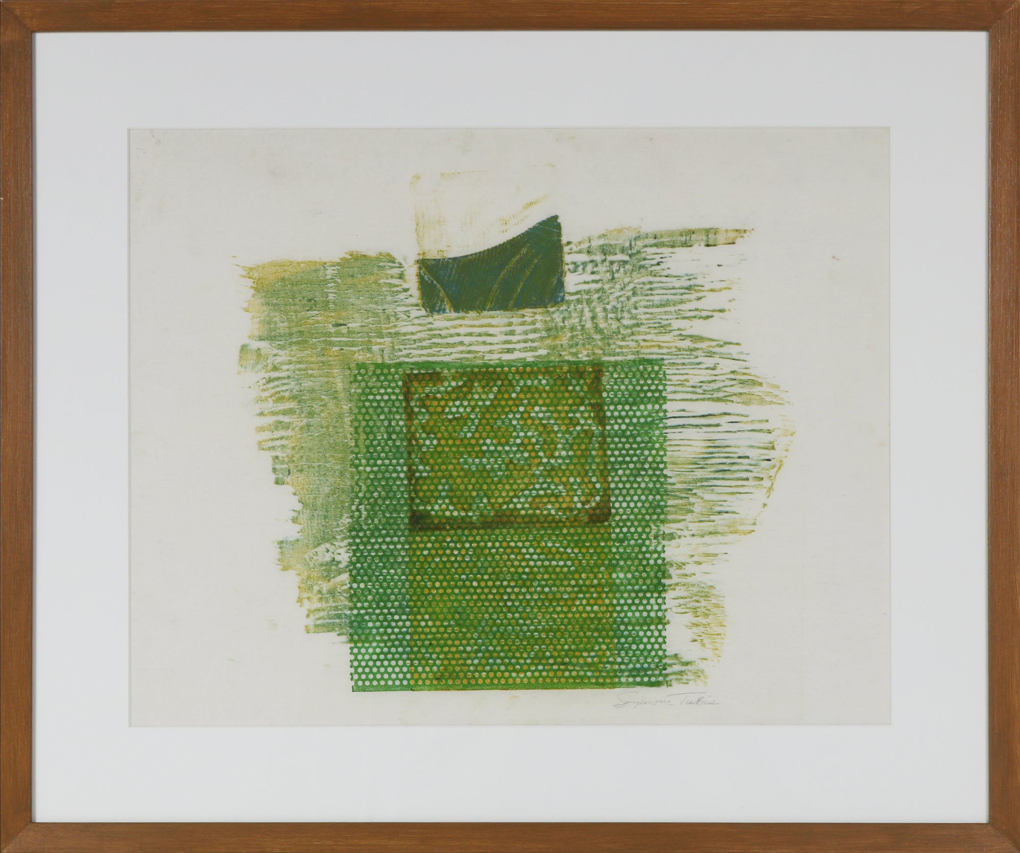 Green Geometric Abstract <br>20th Century Woodcut & Mixed MEdia <br><br>#61370
