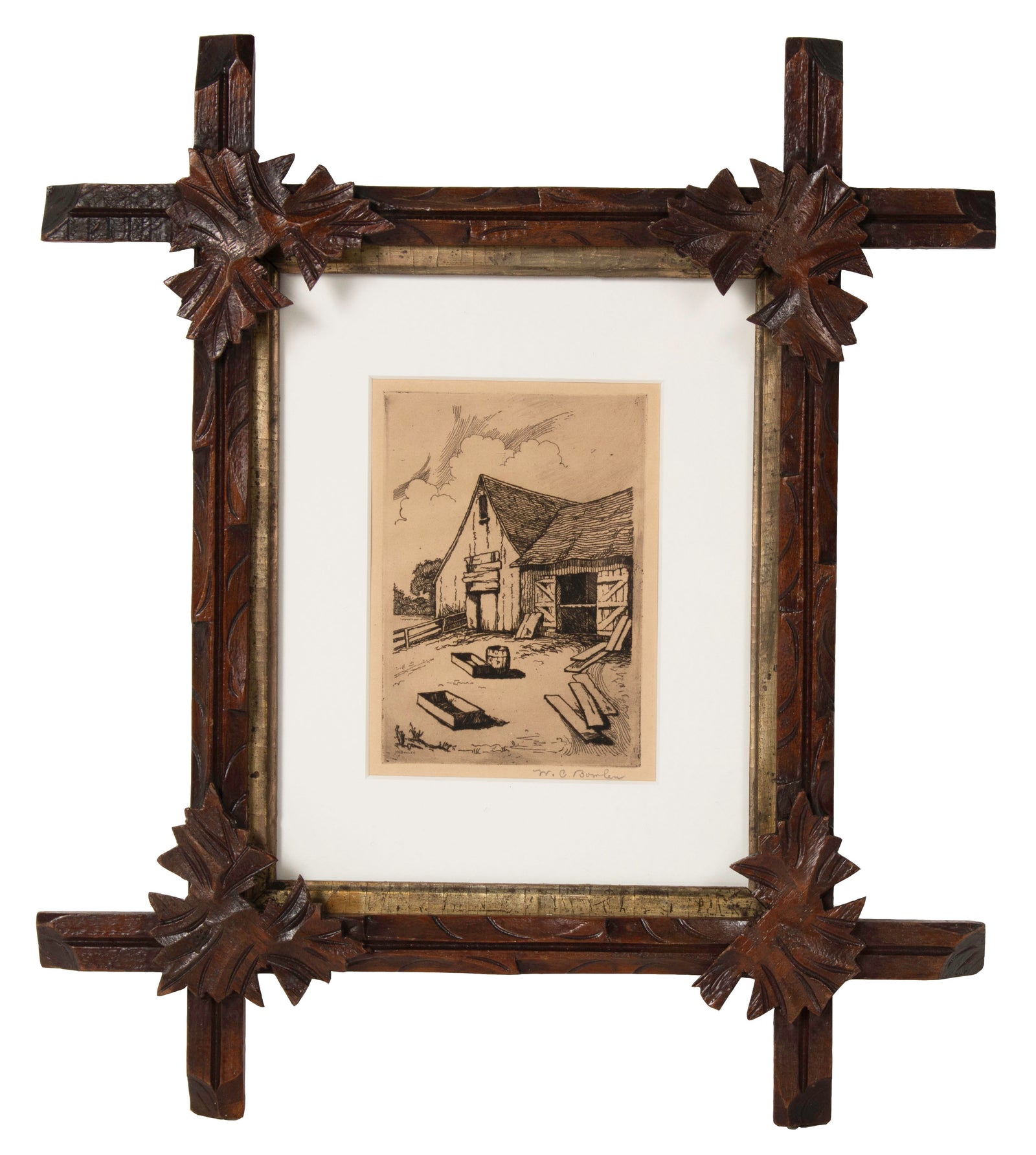 New England Massachusetts Barn <br>1920-30 Engraving <br><br>#B4015