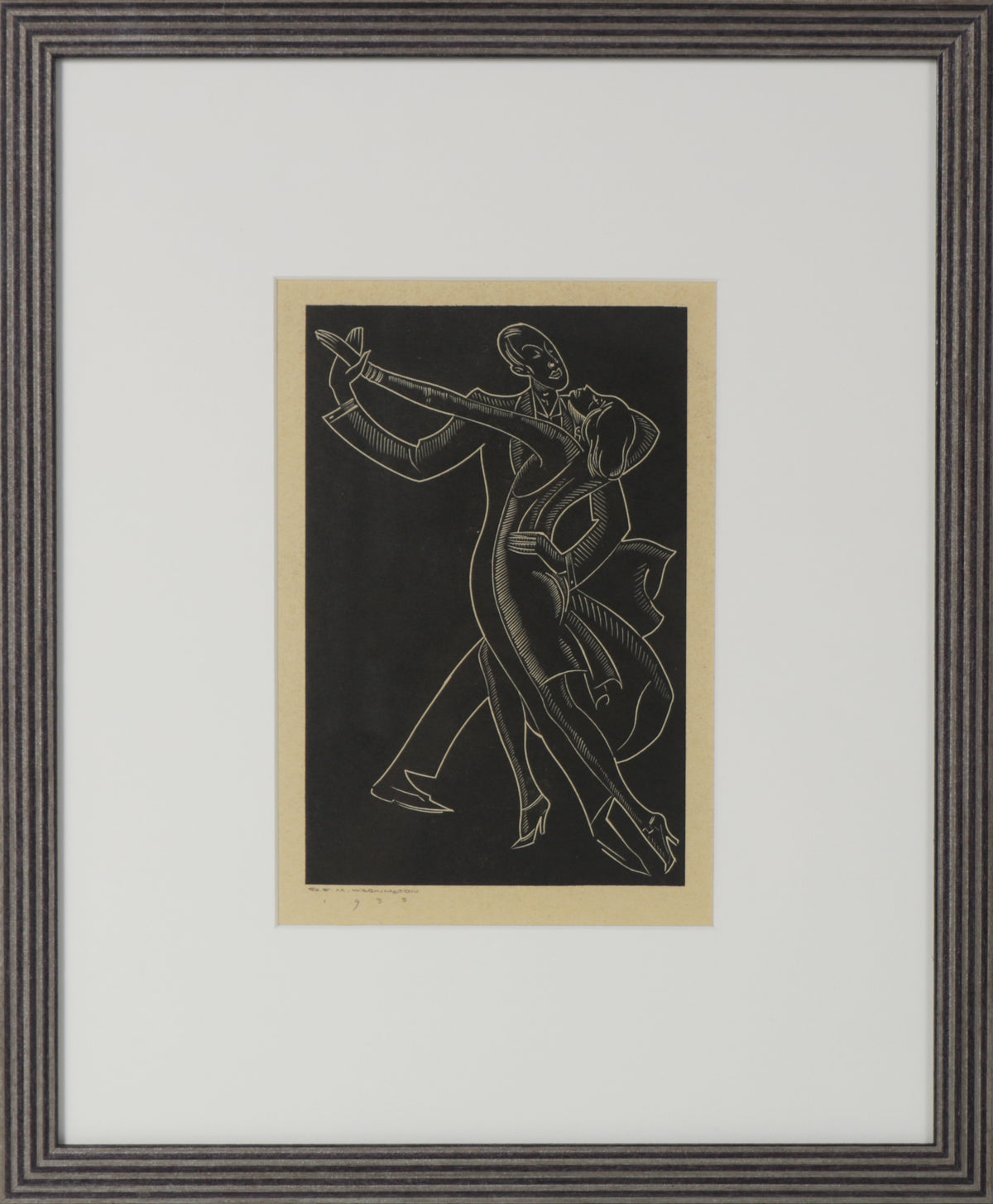 New York Dancing Couple &lt;br&gt;Linoleum Block Print &lt;br&gt;&lt;br&gt;#B4056