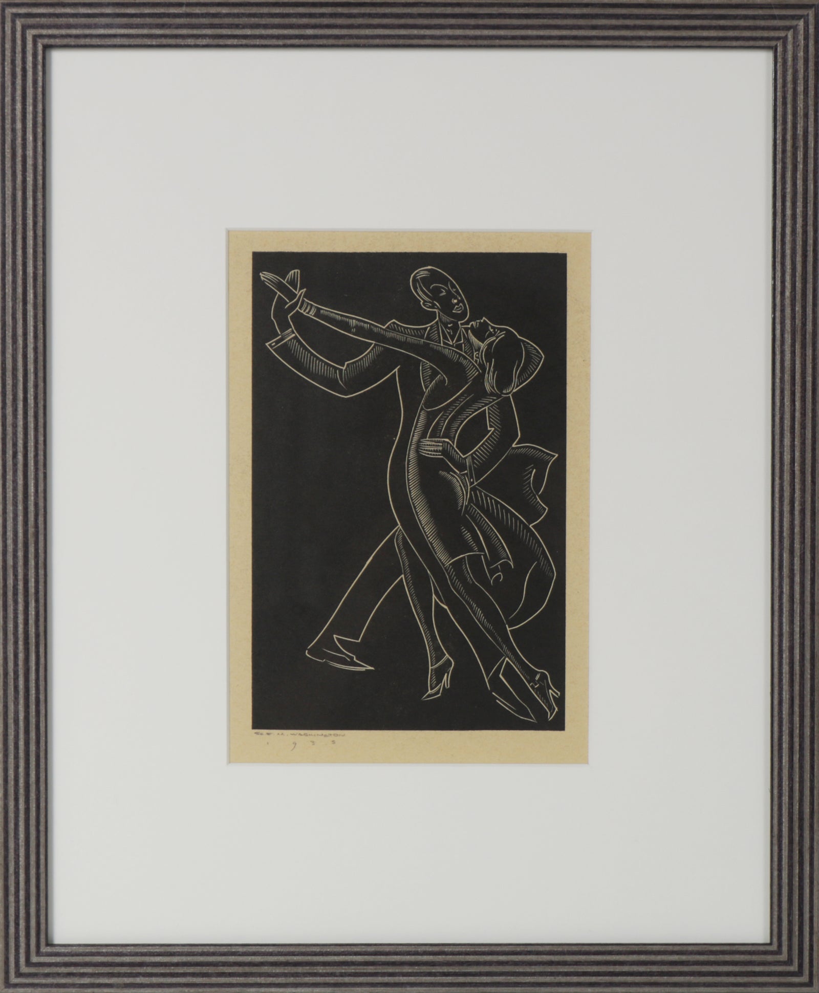 New York Dancing Couple <br>Linoleum Block Print <br><br>#B4056