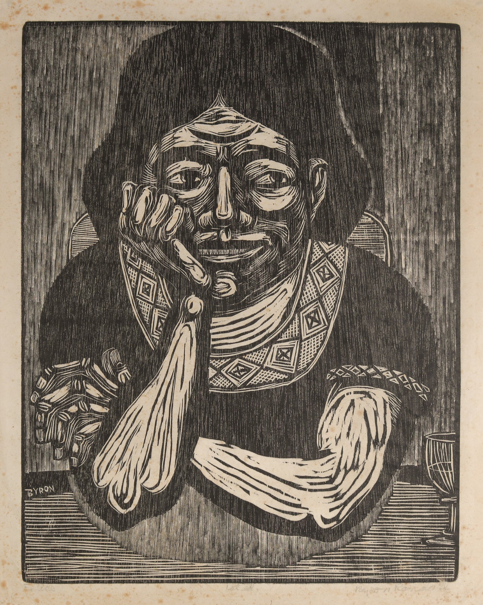 <i>Felice</i> <br>Mid Century Linoleum Block Print <br><br>#B4218