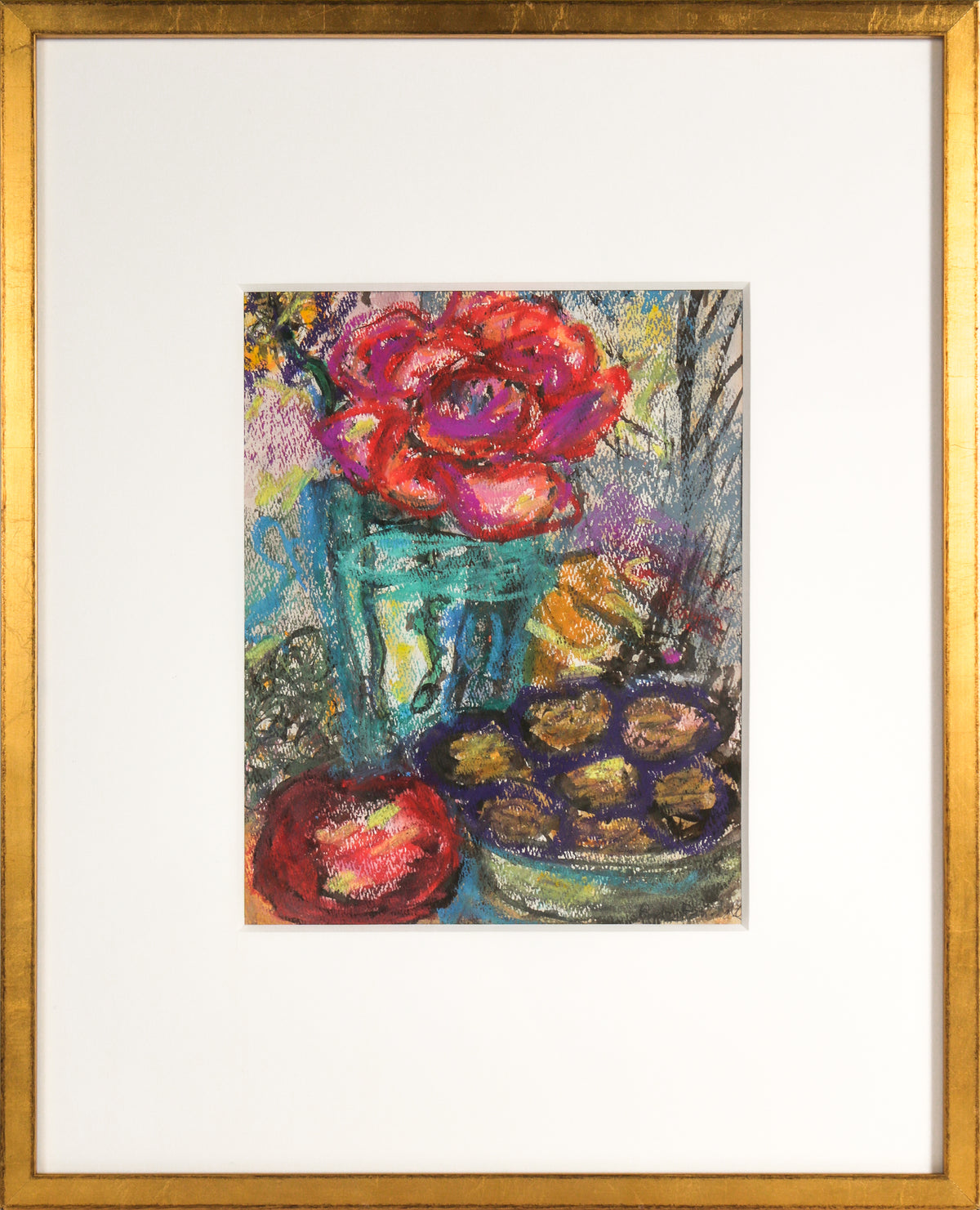 Vivid Floral Still Life &lt;br&gt;1950s Gouache &amp; Pastel &lt;br&gt;&lt;br&gt;#B4219