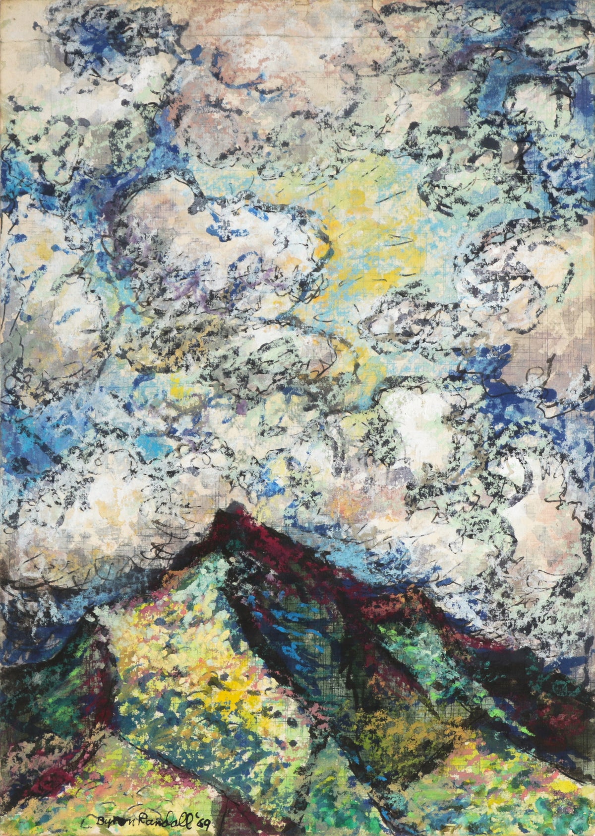 Expressive Mountain Landscape <br>1969 Mixed Media <br><br>#B4220