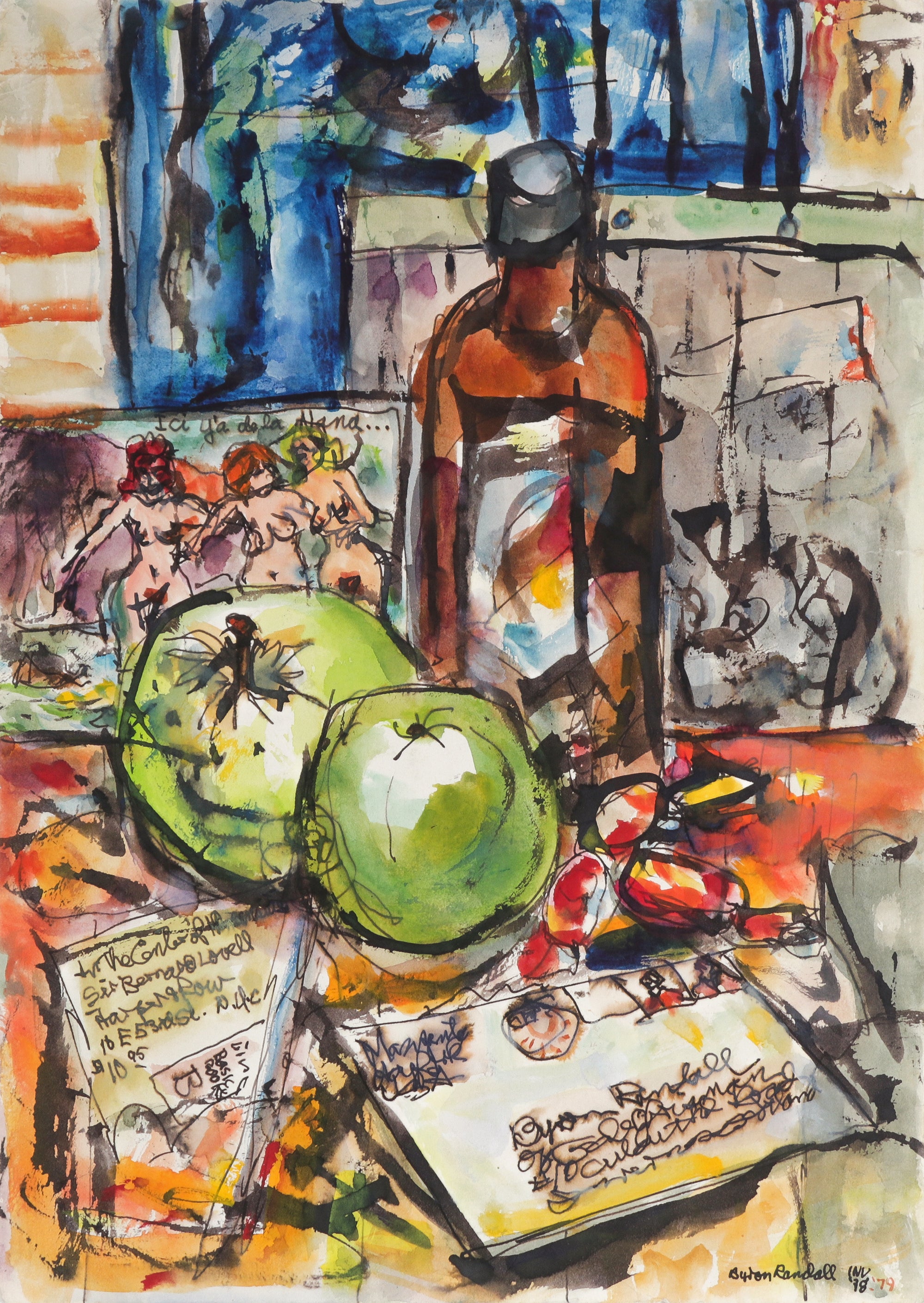Still Life with Letters & Fruit <br>1978-79 Mixed Media <br><br>#B4221