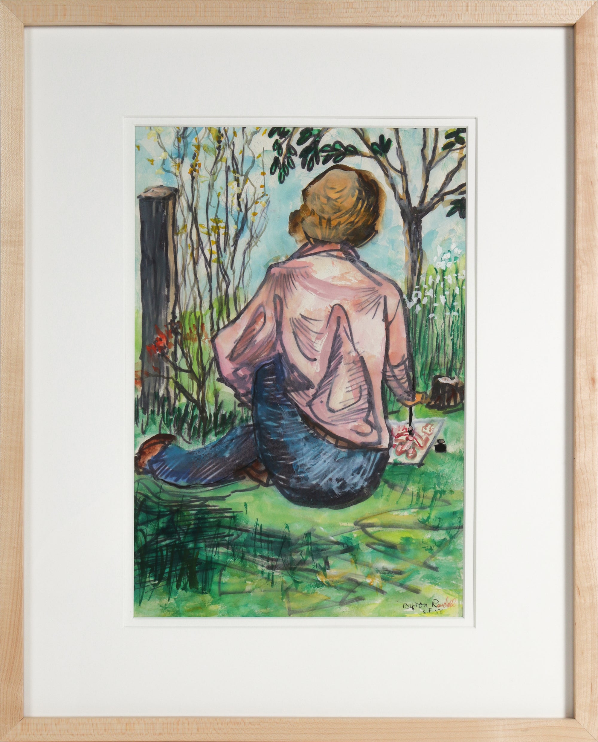 Emmy Lou Packard Sitting in the Garden <br>1958 Mixed Media <br><br>#B4222