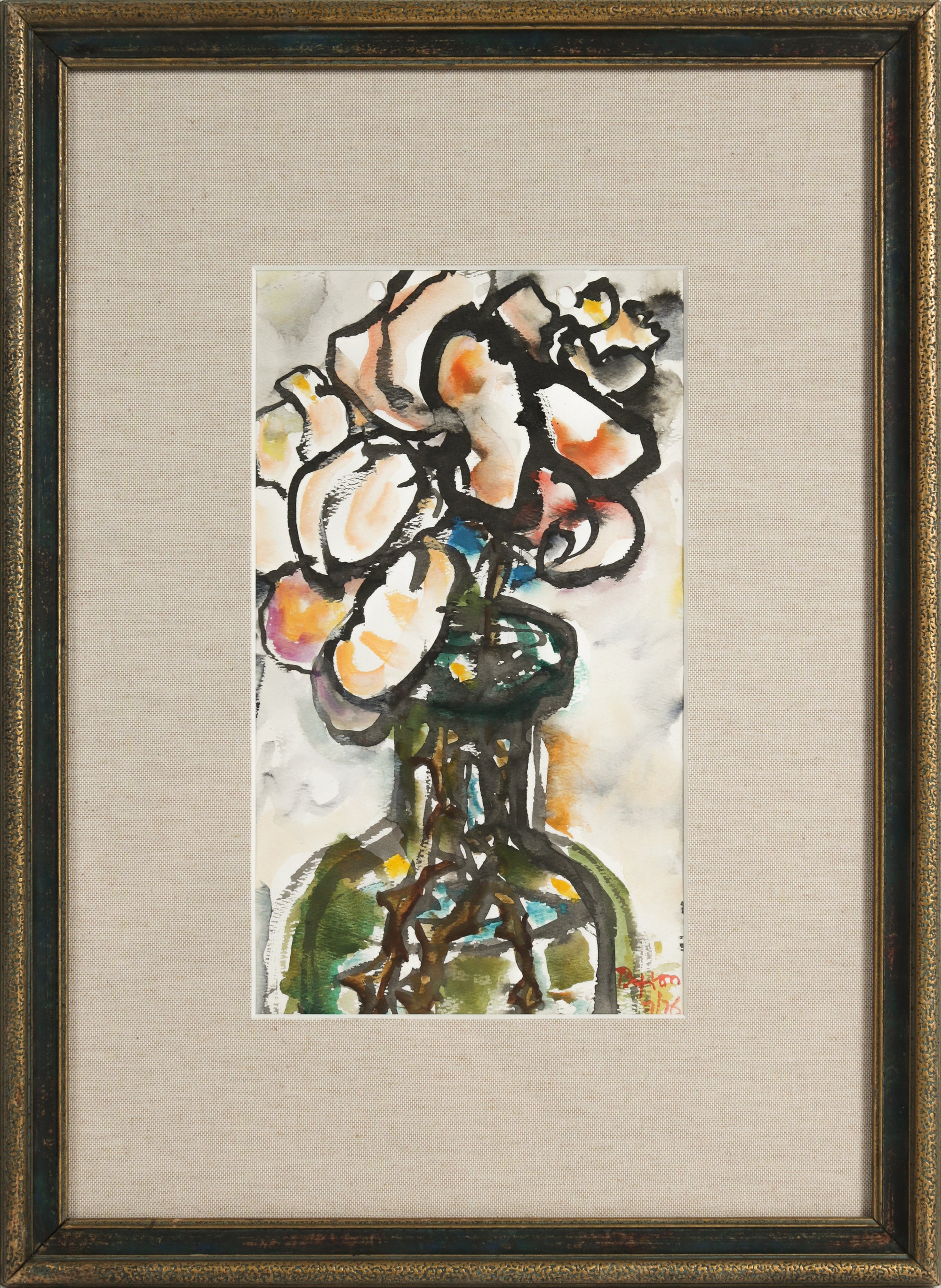 Roses in a Bottle <br>1976 Watercolor <br><br>#B4224