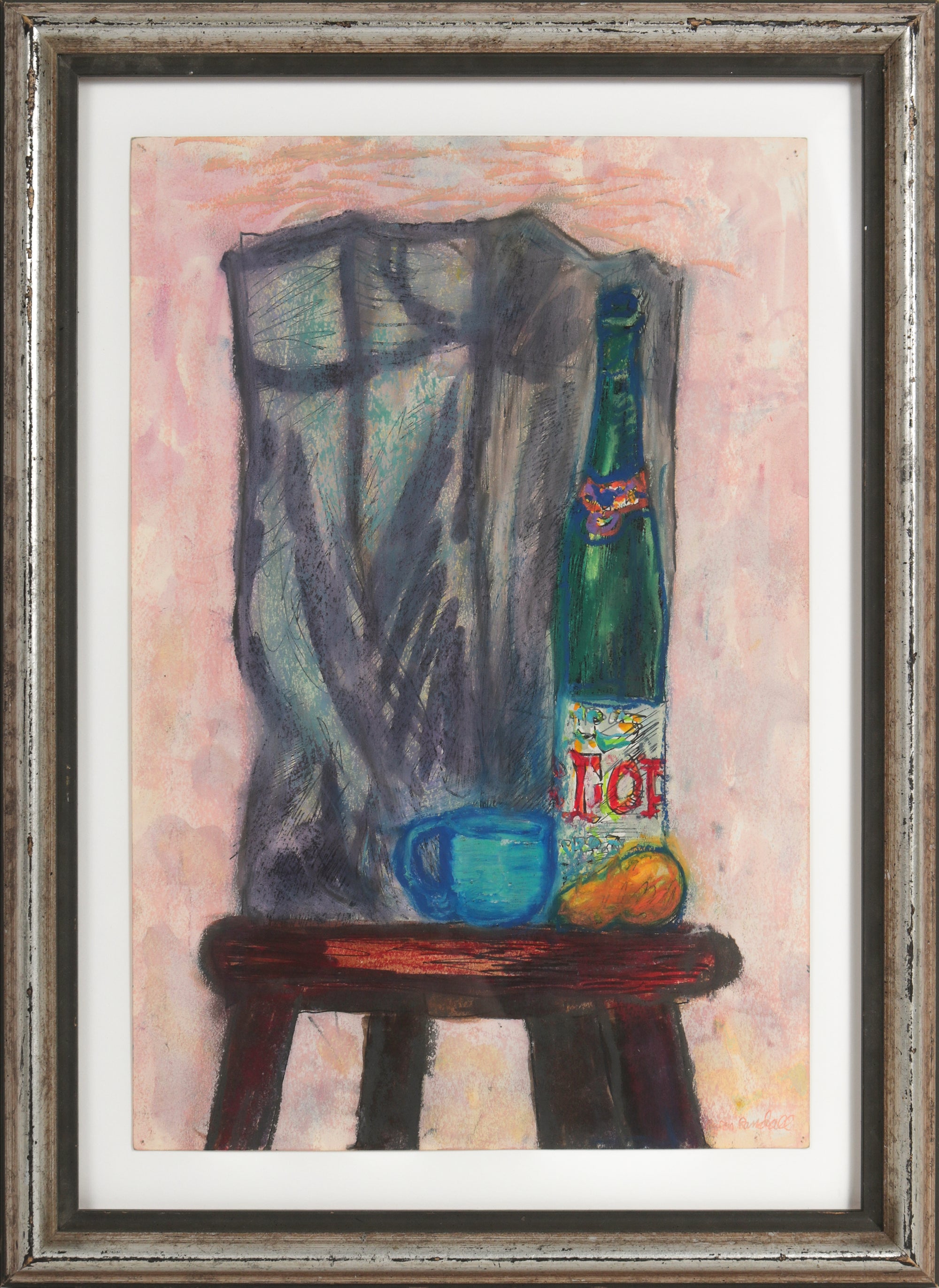 Cubist Still Life with Bottle <br>1950-70s Mixed Media <br><br>#B4225