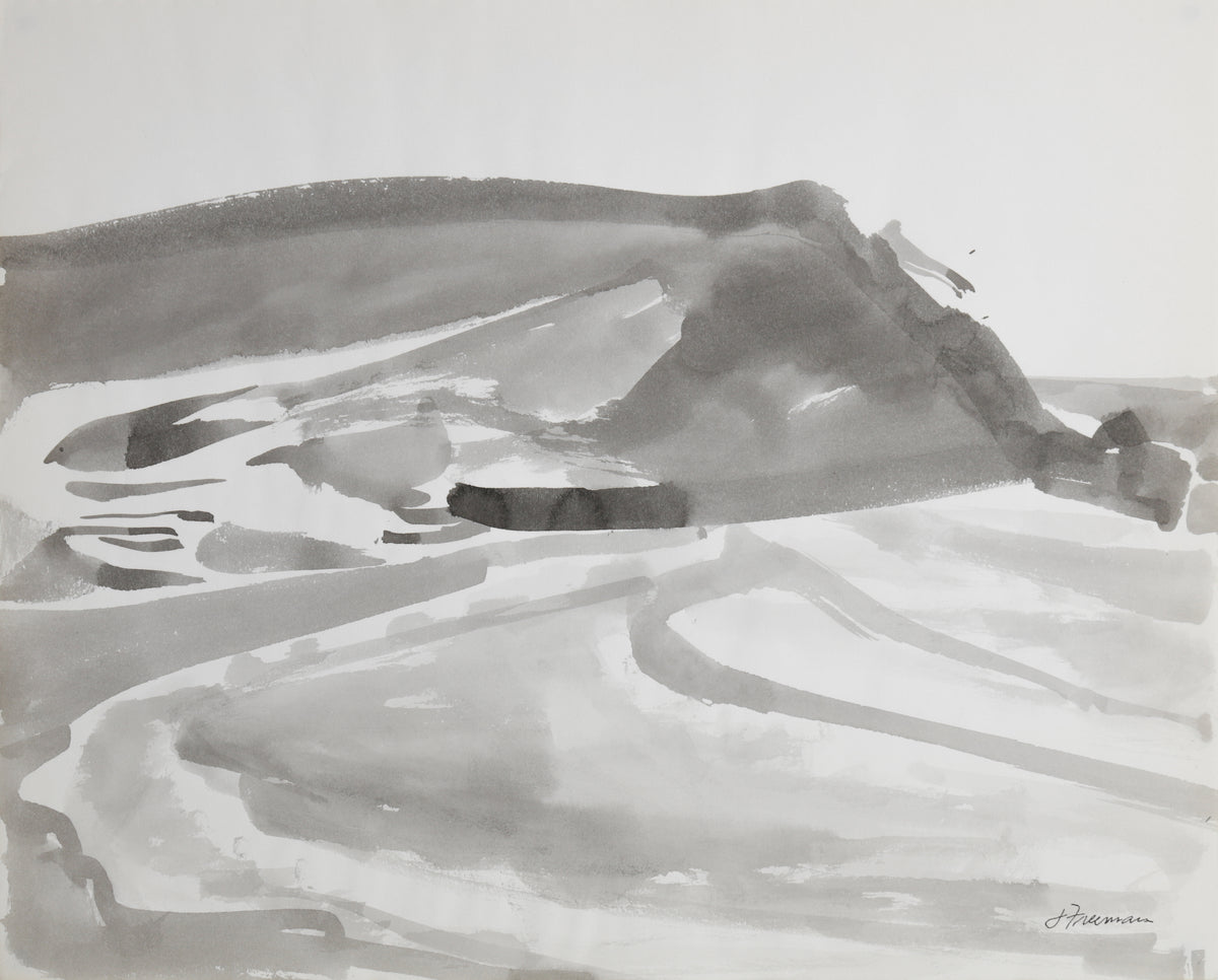 Monochromatic 1970s Ink Wash Abstracted Seascape &lt;br&gt;&lt;br&gt;#B4325
