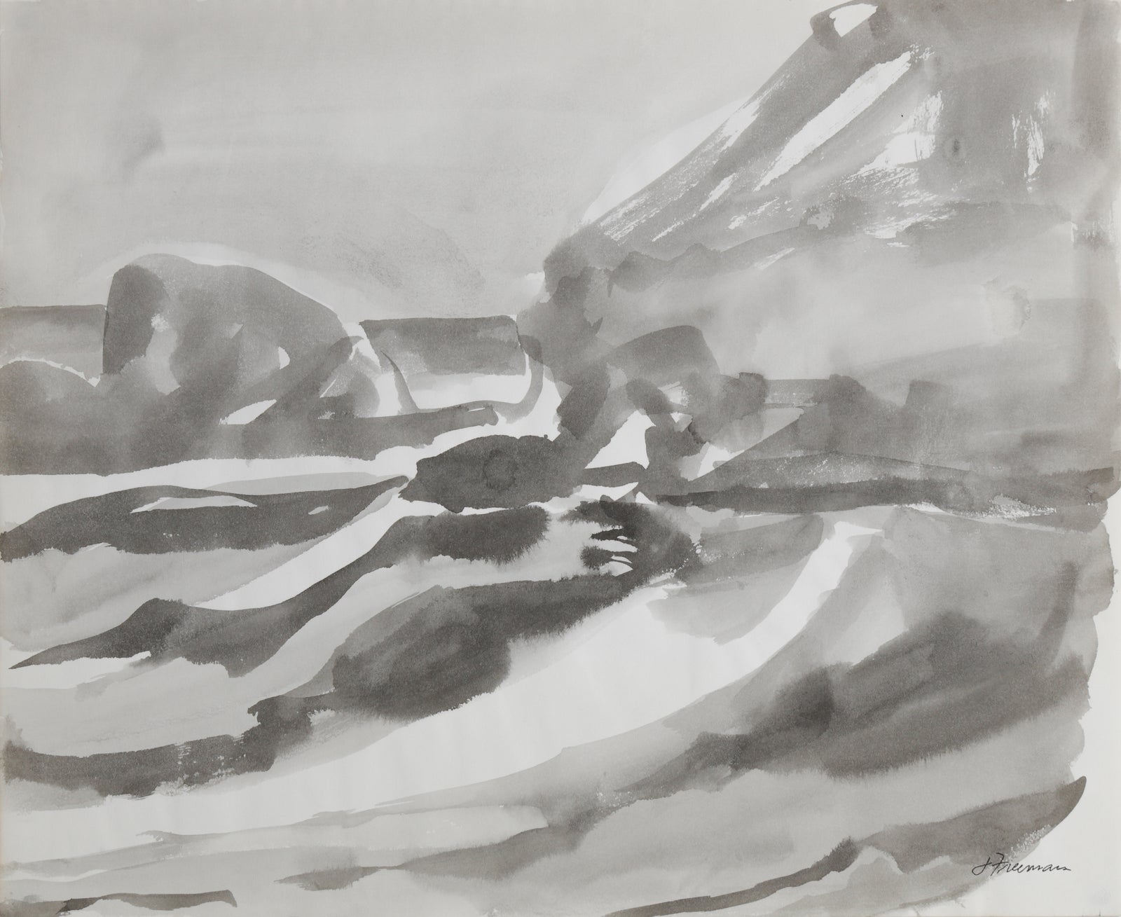 Abstracted Pacifica Coast <br>1970s Ink Wash <br><br>#B4342
