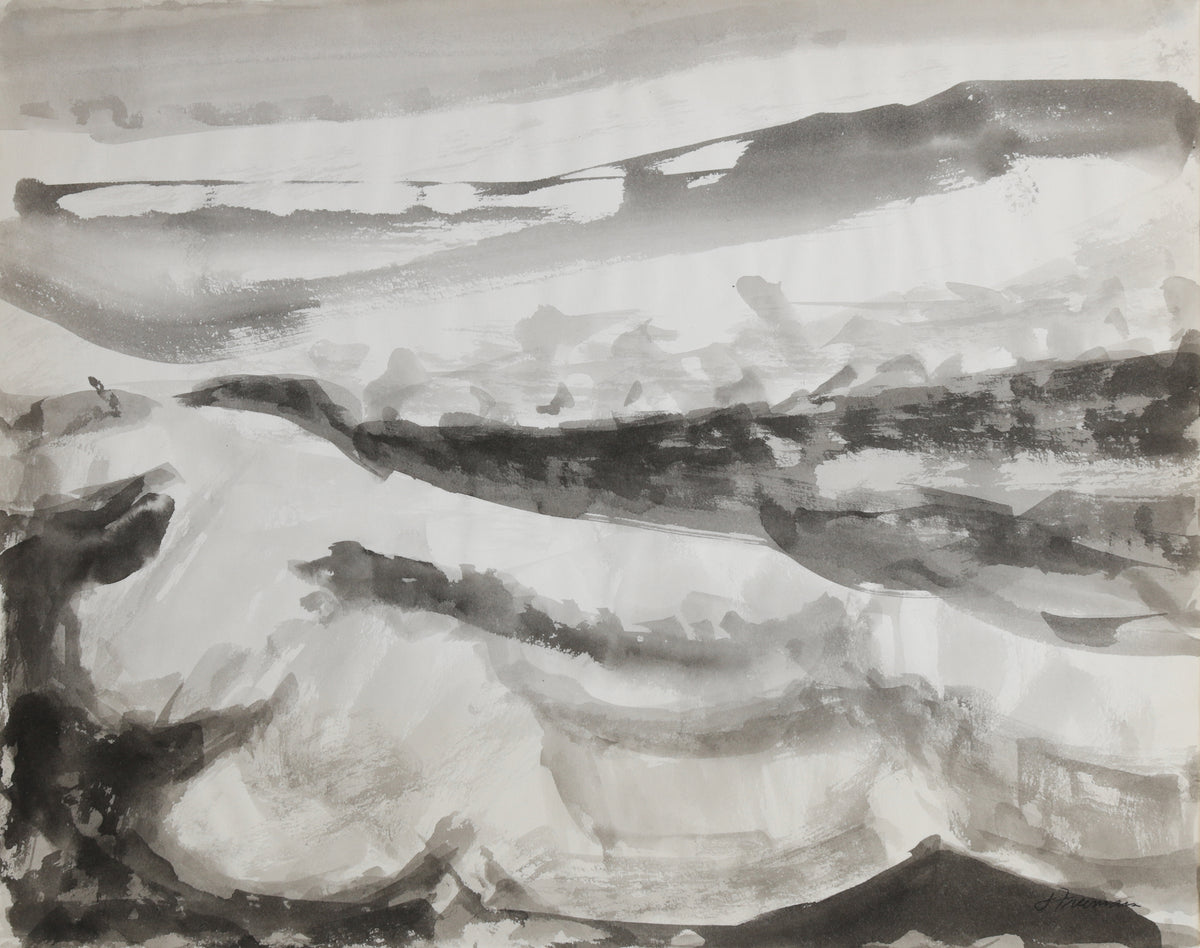 1970s Ink Wash Abstracted Waves &lt;br&gt;&lt;br&gt;#B4344