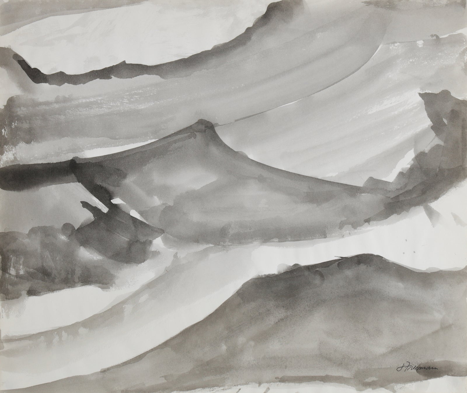 Waves in Abstraction <br>1970s Ink Wash <br><br>#B4346