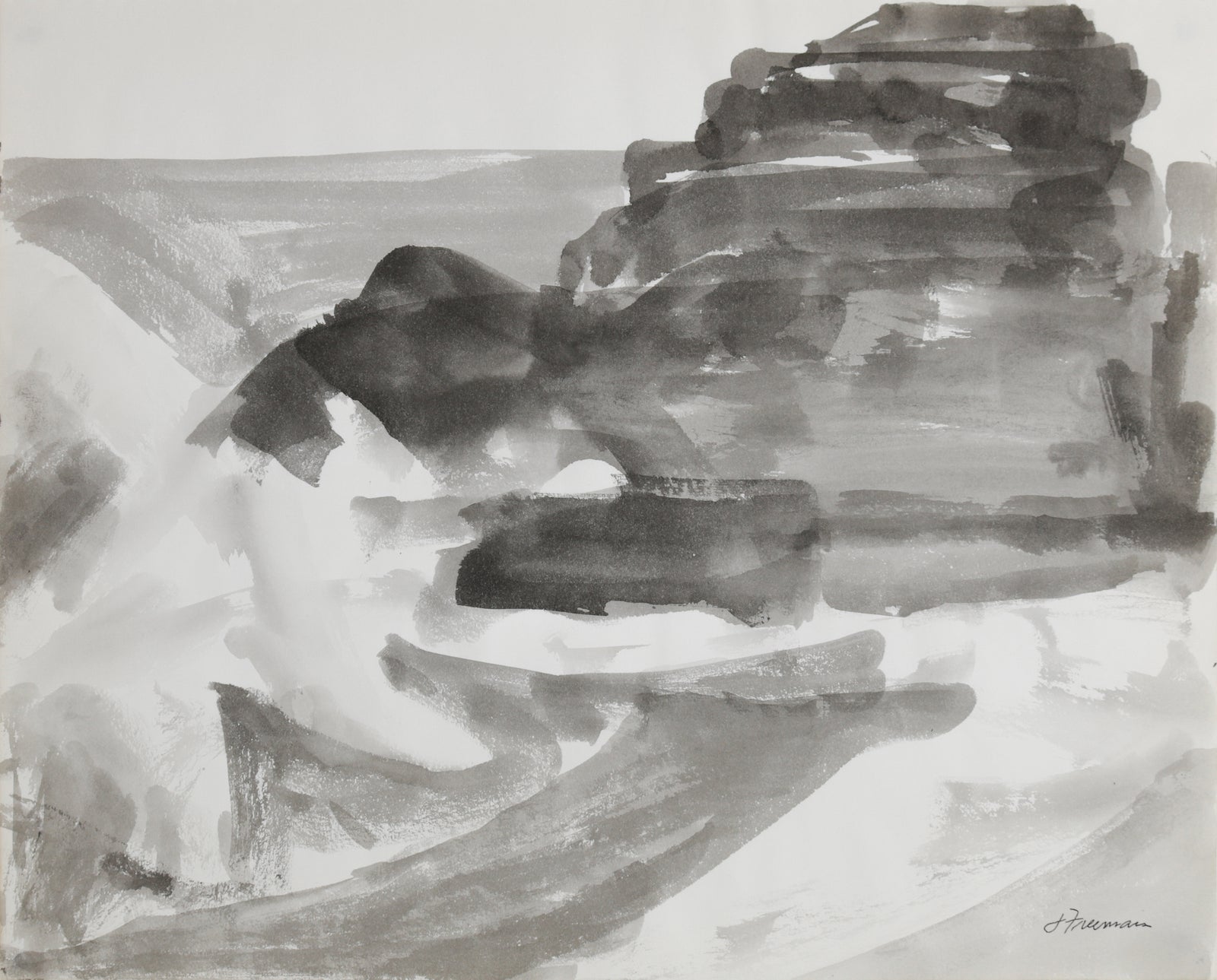 Loose California Abstract <br>1970s Ink Wash <br><br>#B4347