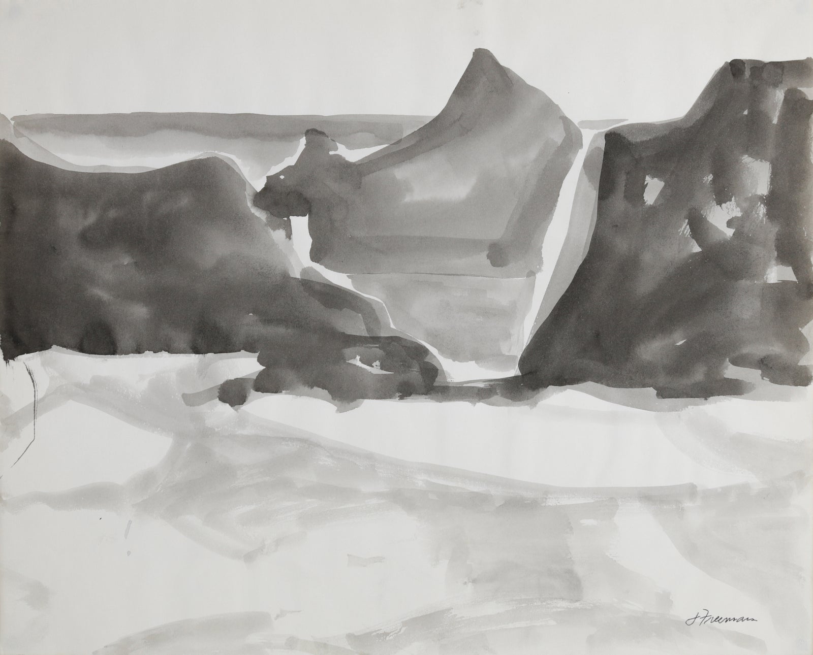 Rocky Coast <br>1970s Ink Wash <br><br>#B4351