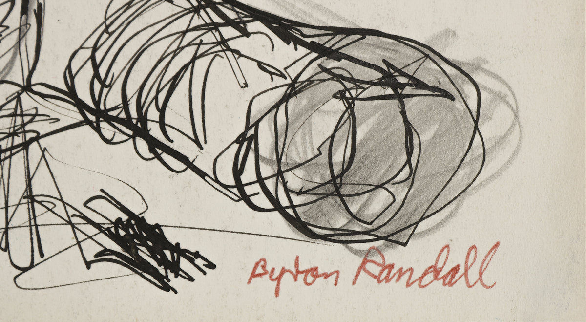 Floral Still Life with Bottle <br>Mid Century Ink & Graphite <br><br>#B4367