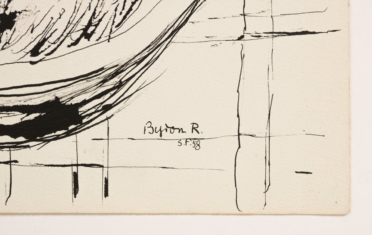 Abstracted Tabletop Still Life <br>1958 Ink & Graphite <br><br>#B4370