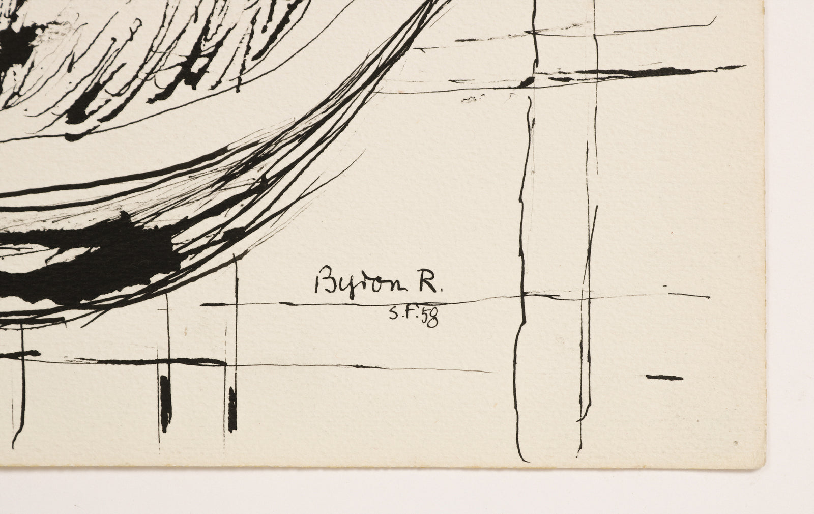 Abstracted Tabletop Still Life <br>1958 Ink & Graphite <br><br>#B4370