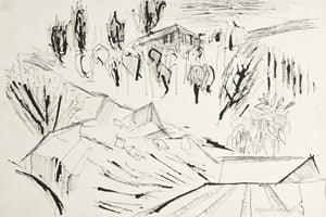 <i>Columbia Series 1947</i> <br>Ink Abstracted Landscape <br><br>#B4375