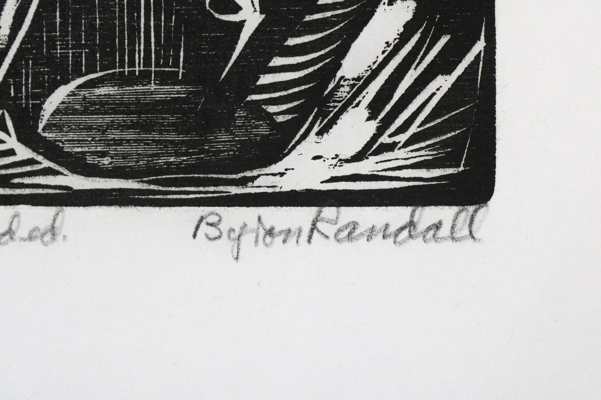 <i>Lamp & Daffodils</i> <br>20th Century Woodcut <br><br>#B4377