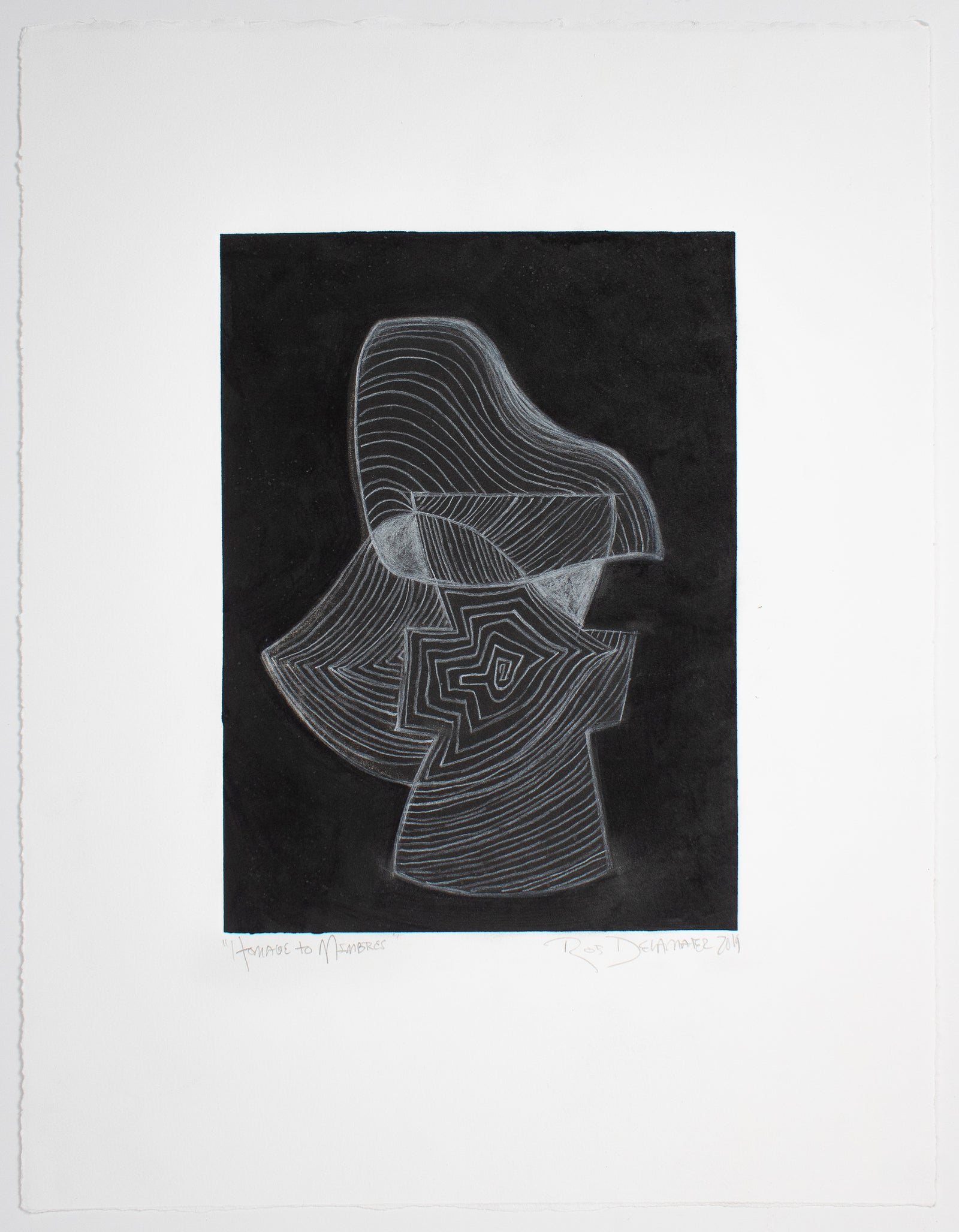 <i>Homage to Mimbres</i> <br>2019 Monotype & Charcoal <br><br>#B4488