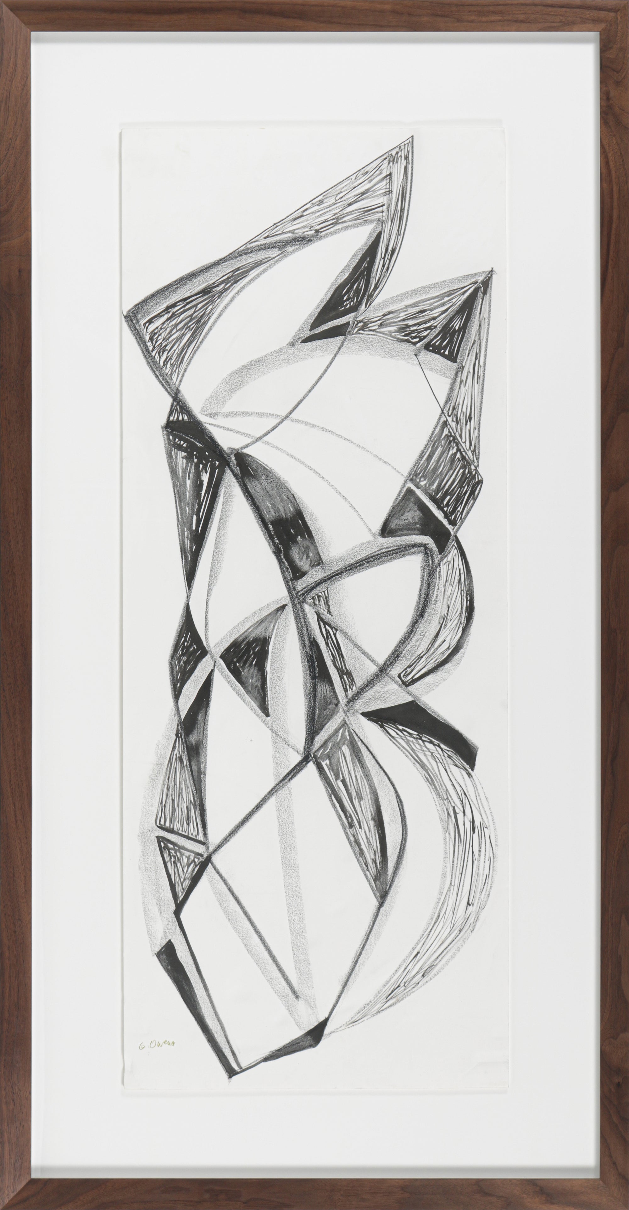 Angular Monochromatic Abstract <br>20th Century Ink & Charcoal <br><br>#B4644