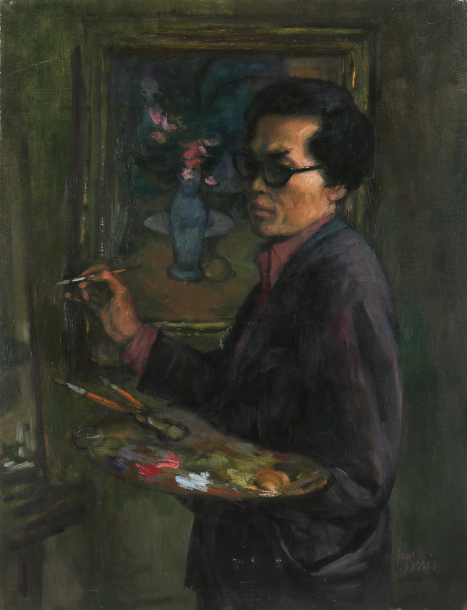 <i>In The Louvre</i> <br>1965 Oil <br><br>#B4709